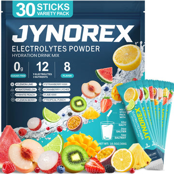 JYNOREX Electrolytes Powder Packets Sugar Free, 30 Sticks High Sodium Hydration Packets, Electrolyte Drink Mix with Lemon Lime Watermelon Peach Berry Kiwi JYNOREX buy supplements canada