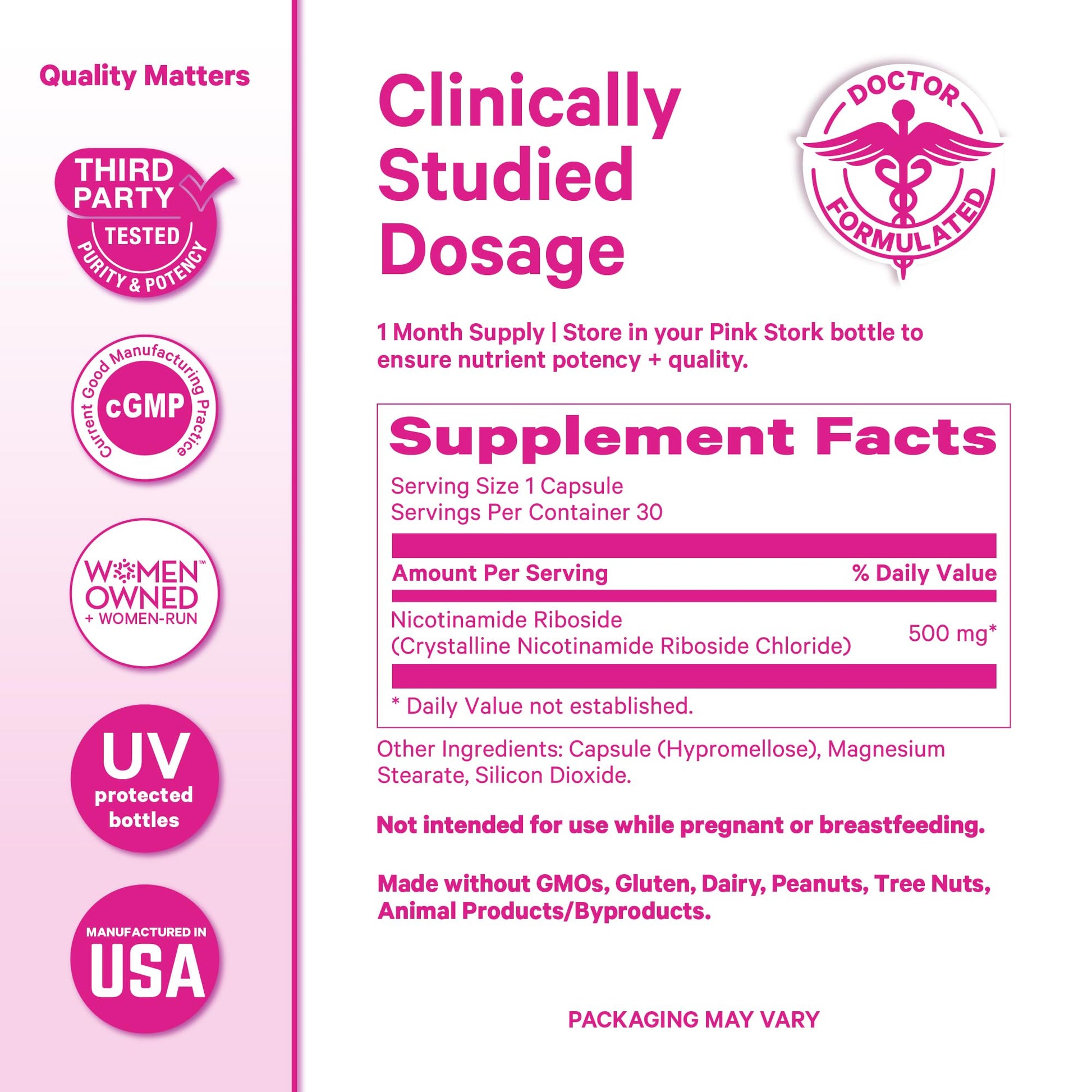 Pink Stork NAD+ Supplement for Women | 500mg Nicotinamide Riboside NR | Clinically-Studied Pure NMN Powder | Brain + Cognitive Support |Energy, Skin Essentials Over 30 | 1 Month Supply Pink Stork buy supplements canada