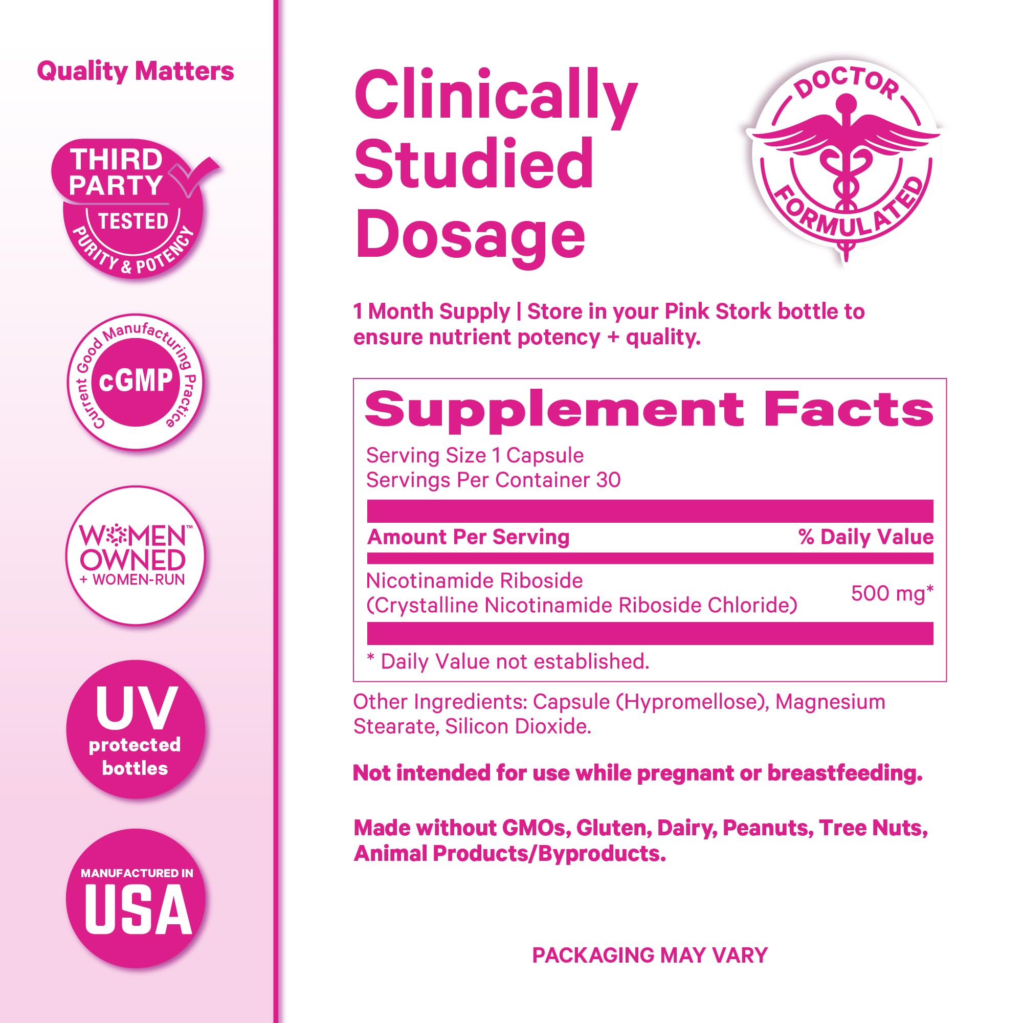 Pink Stork NAD+ Supplement for Women | 500mg Nicotinamide Riboside NR | Clinically-Studied Pure NMN Powder | Brain + Cognitive Support |Energy, Skin Essentials Over 30 | 1 Month Supply Pink Stork buy supplements canada