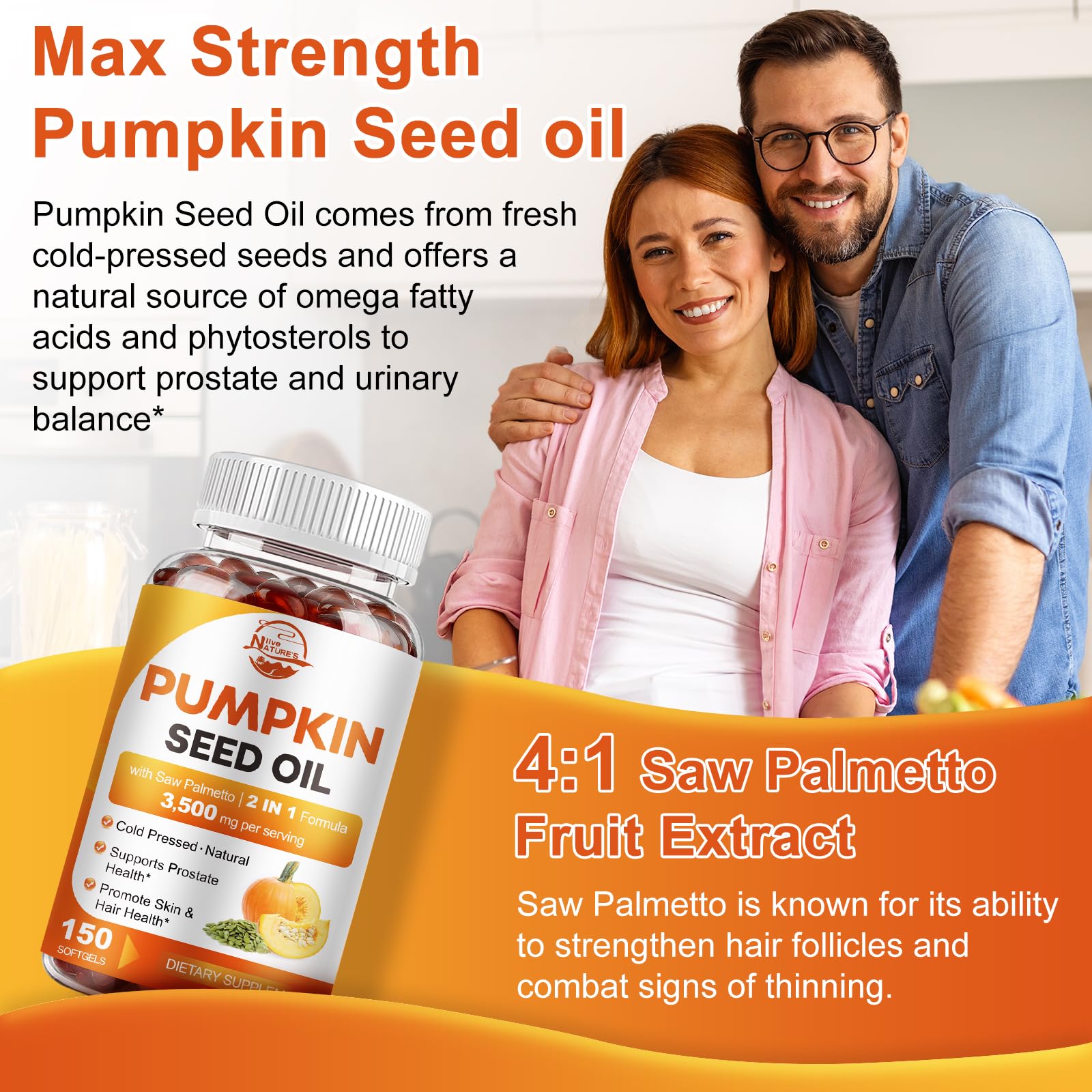 Pumpkin Seed Oil with Saw Palmetto, 3500mg Max Strength per Serving, 150 Softgels, Cold-Pressed with Essential Fatty Acids & Phytosterols, Supports Immune Nature's live buy supplements canada
