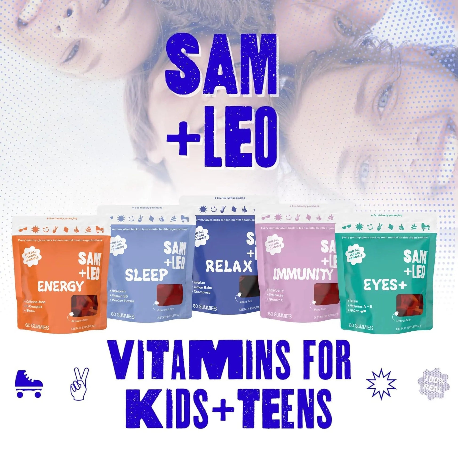 SAM+LEO Vitamin B Complex Gummies with Biotin for Kids & Teens - Caffeine-Free Focus & Energy Support Supplement Gummies | SAM+LEO buy supplements canada
