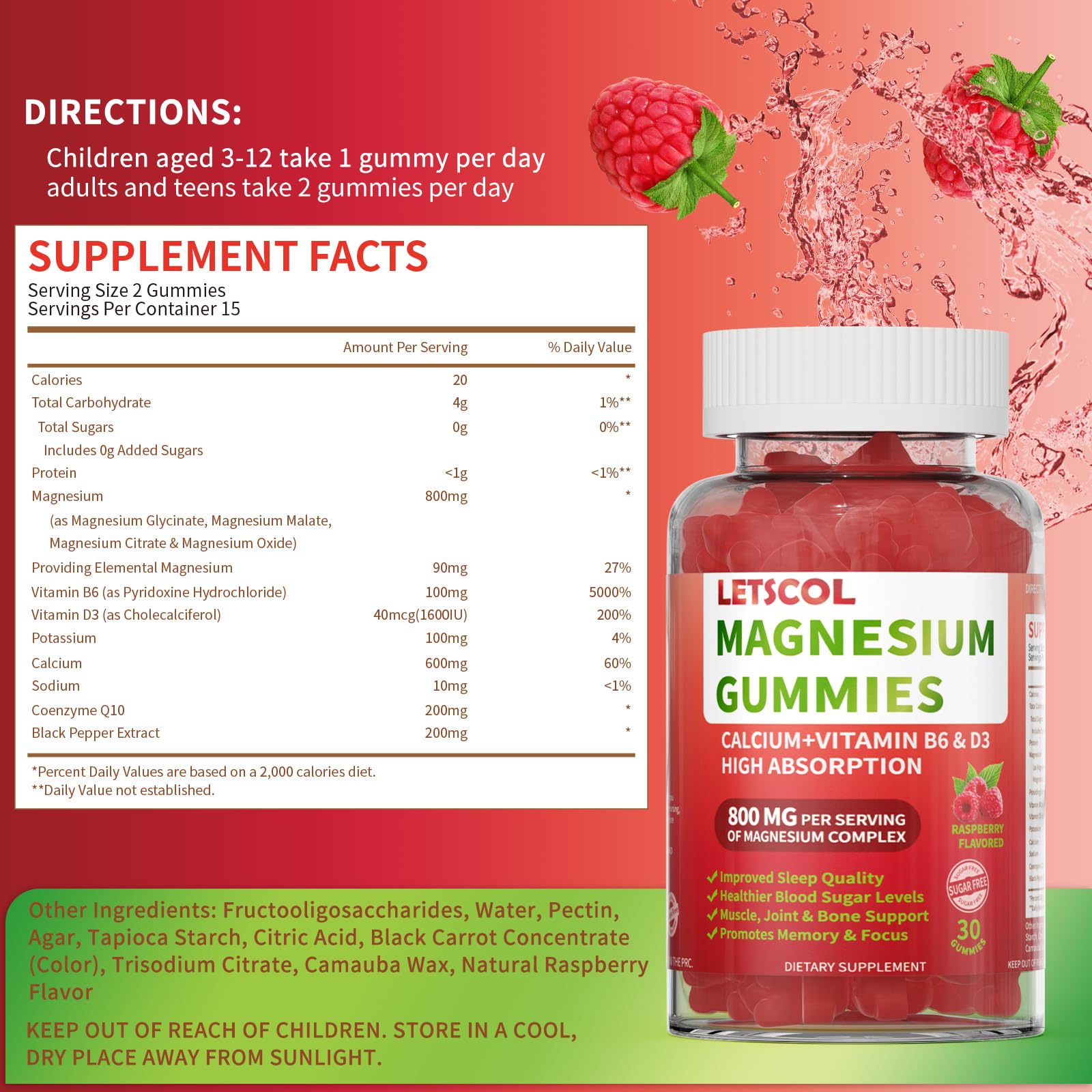 LETSCOL Magnesium Glycinate Gummies 800mg Per Serving, Sugar Free Magnesium Supplement with Magnesium Malate, Calcium, Vitamin D3, B6, CoQ10 for Calm Support & Zzz for Adults Kids LETSCOL buy supplements canada