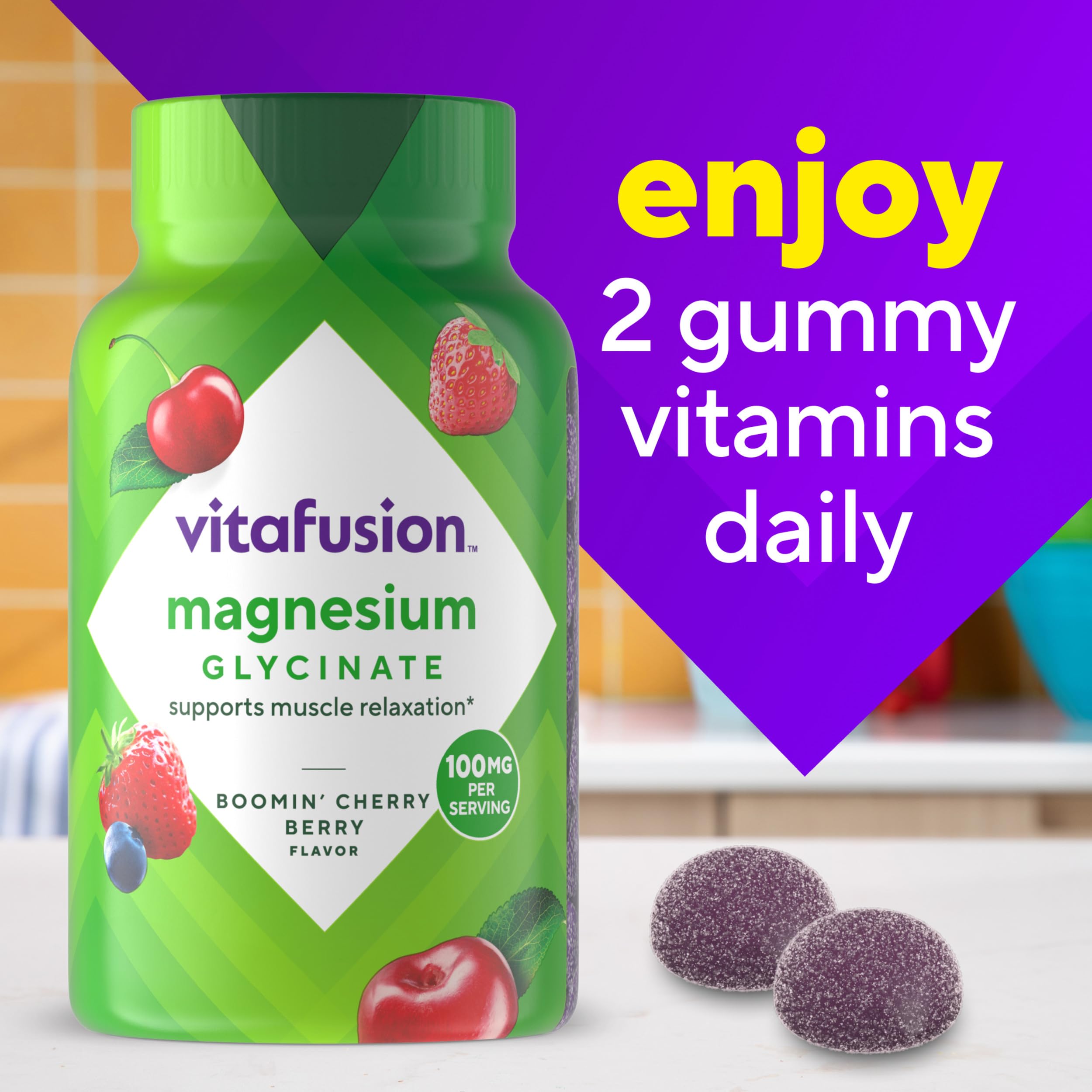 vitafusion Magnesium Glycinate Gummy Supplement, 100 mg per Serving Supports Muscle Relaxation (1) for Adult Women & Men, Boomin’ Cherry Berry Flavor, 60 Count Vitafusion buy supplements canada