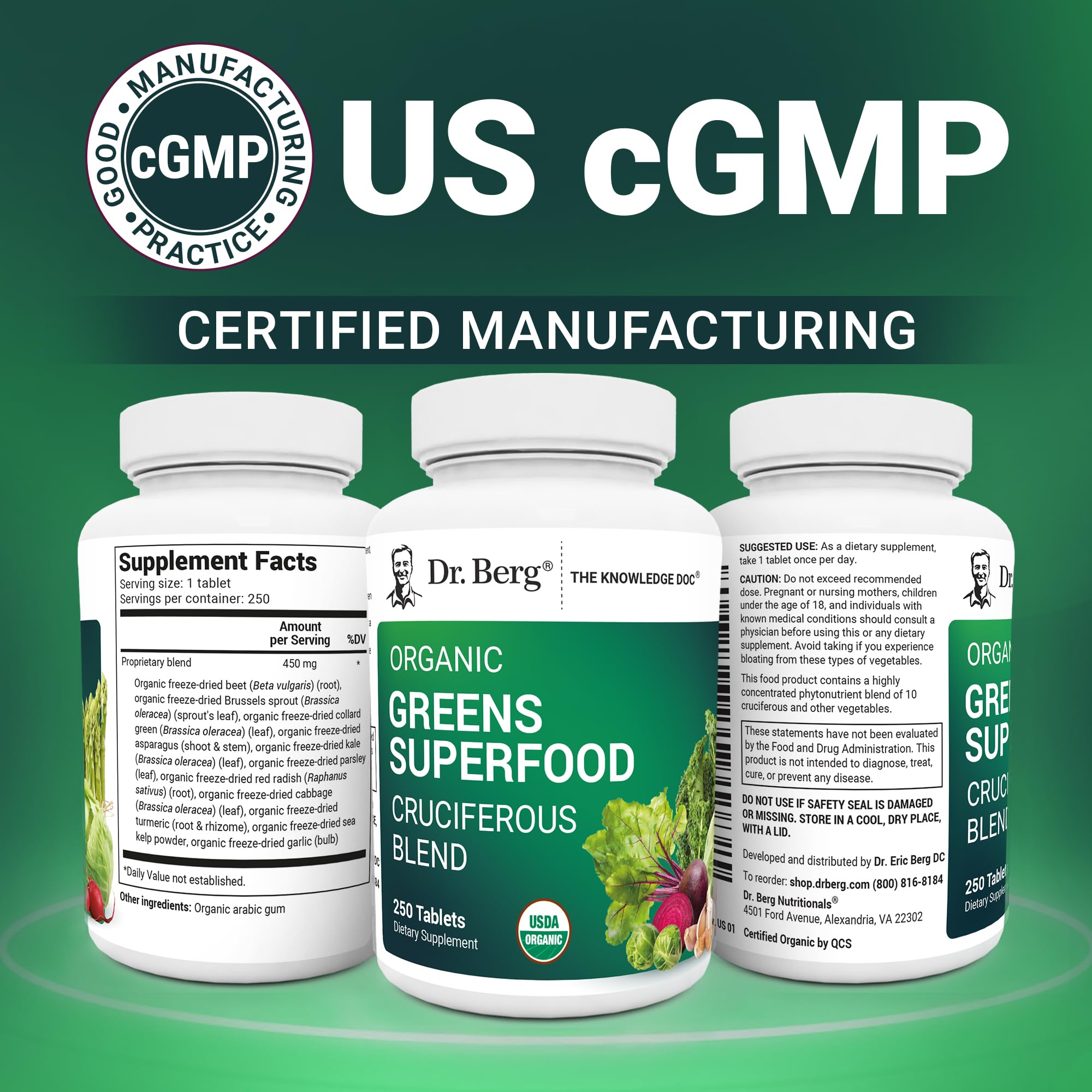 Dr. Berg's Greens Superfood Cruciferous Vegetable Tablets - Vegetable Supplements for Adults w/ 11 Phytonutrient Super Greens Tablets - Energy, Immune System & Liver Veggie Tablets - 250 Tablets Dr. Berg Nutritionals buy supplements canada