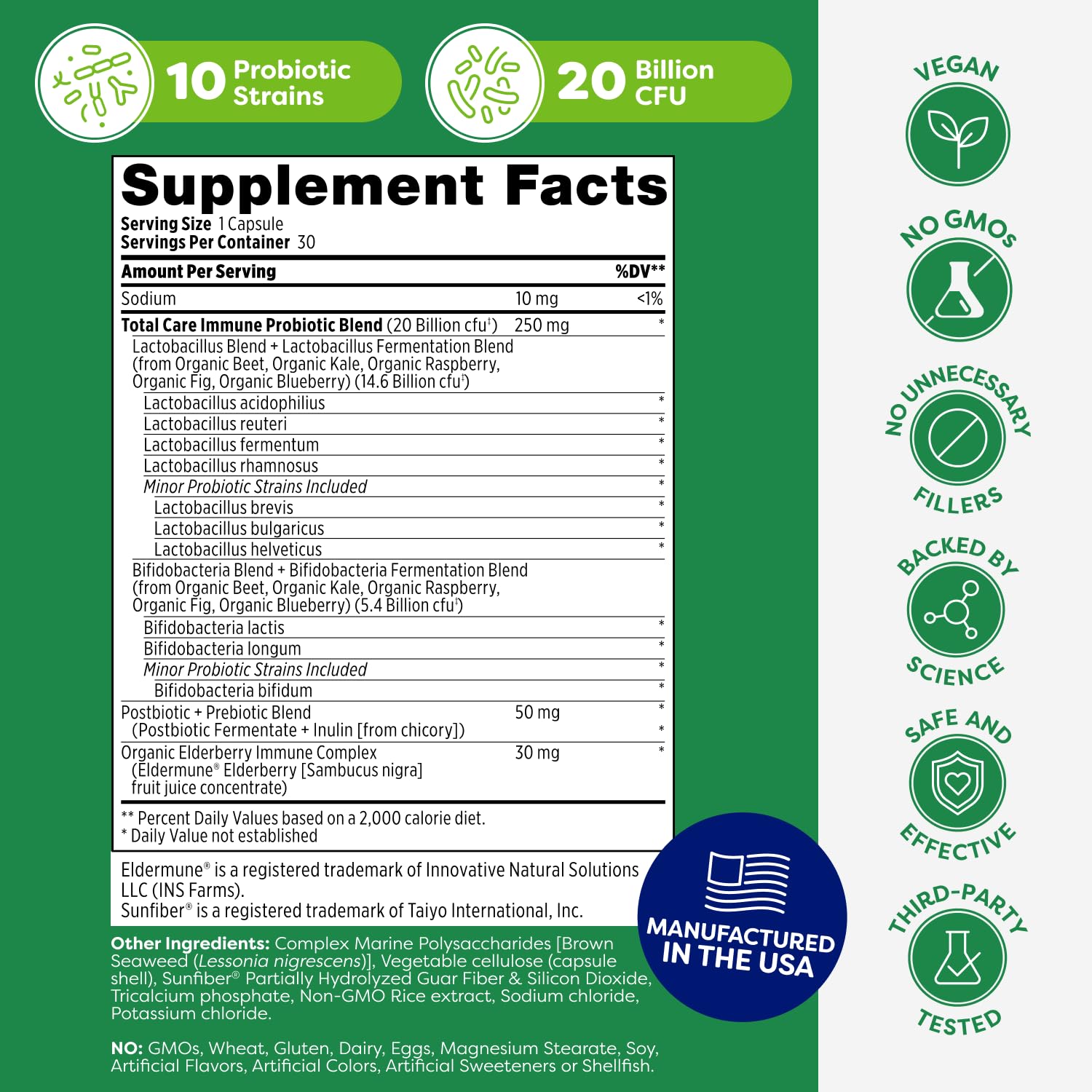 Probulin Total Care Immune = Prebiotics + Probiotics + Postbiotics + Elderberry to Support Immune & Gut Health - 20 Billion CFU - 10 Probiotic Strains, 30 Vegan Capsules Probulin buy supplements canada