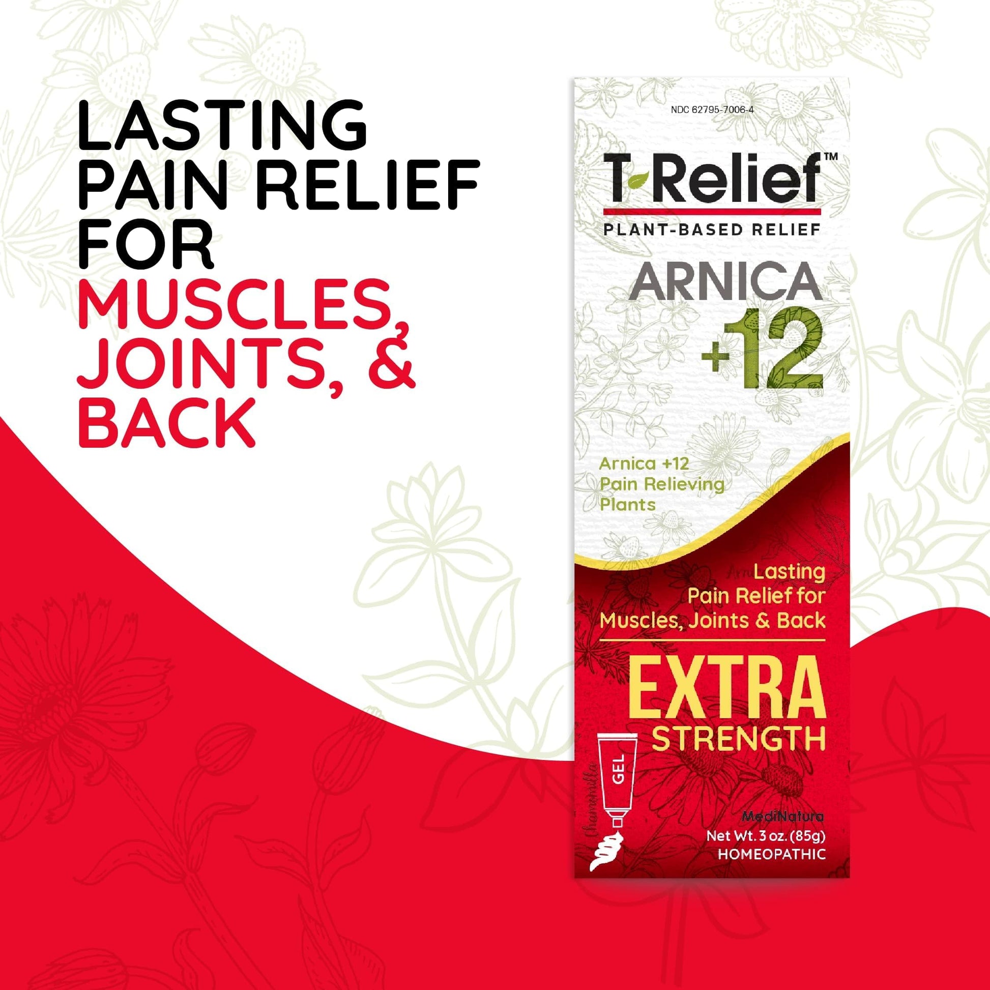 MediNatura T-Relief Extra Strength Gel Arnica +12 Natural Relieving Actives for Back Pain Joint Soreness Muscle Aches & Stiffness Whole Body Fast Acting Relief for Women & Men - 3 oz MediNatura buy supplements canada