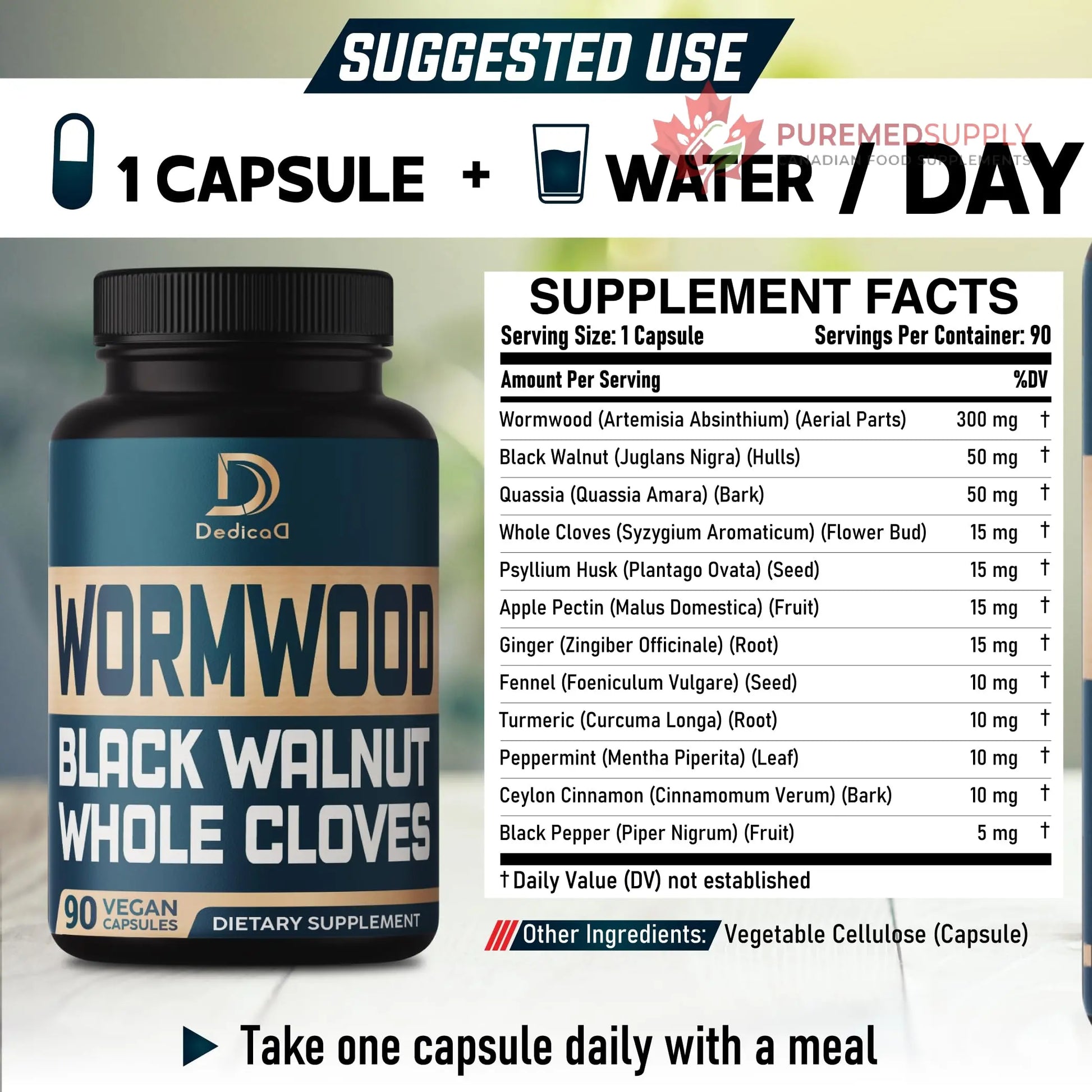 DEDICAD 12in1 Wormwood Black Walnut Clove Capsules - Immune, and Mood Support - 3 Month Supply - 90 Vegan Capsules DEDICAD buy supplements canada