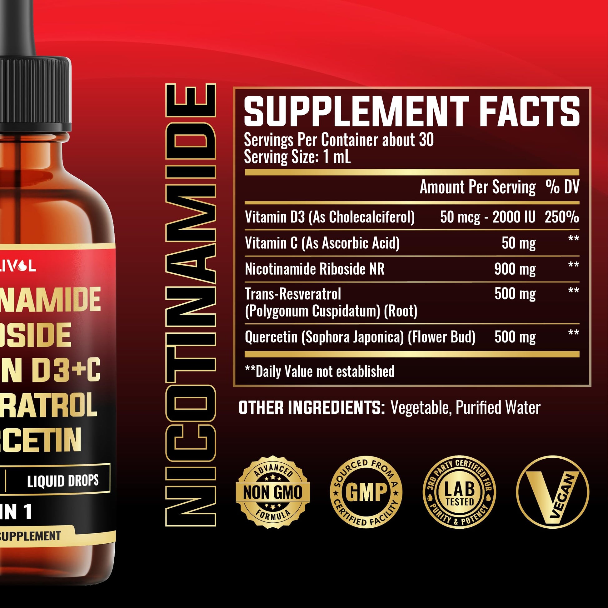 MILIVOL 5in1 NAD+ Liquid Drops w/Nicotinamide Riboside NR 900mg, Quercetin 500mg, Trans-resveratrol 500mg, Vitamin D3-C - Cellular Energy & Repair, Vitality, Healthy Aging - 1FL Oz - 1 Month Supply MILIVOL buy supplements canada