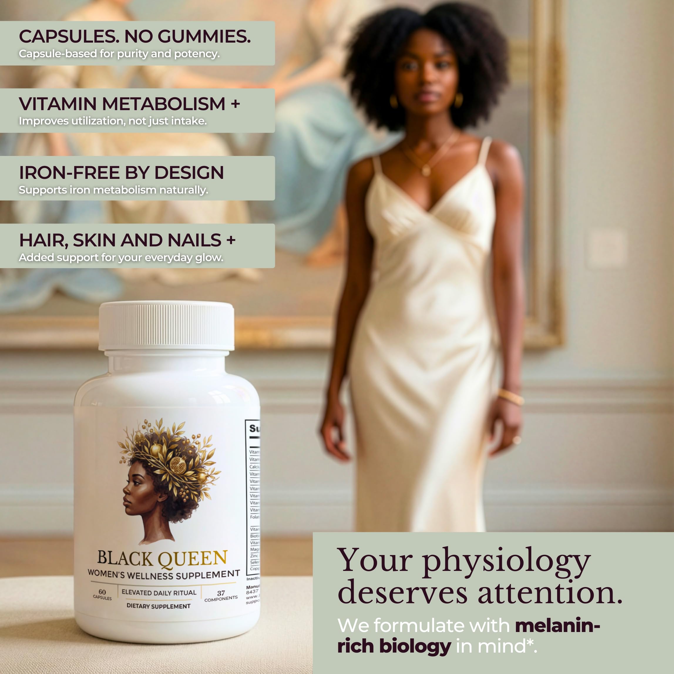 TODICAMP Melanin-Rich Physiology Women's Wellness Formula with 37 Active Ingredients - Daily Multivitamin for Women Hormone Balance, Energy Vitamins for Women, Biotin Supplement for Hair Skin & Nails TODICAMP buy supplements canada