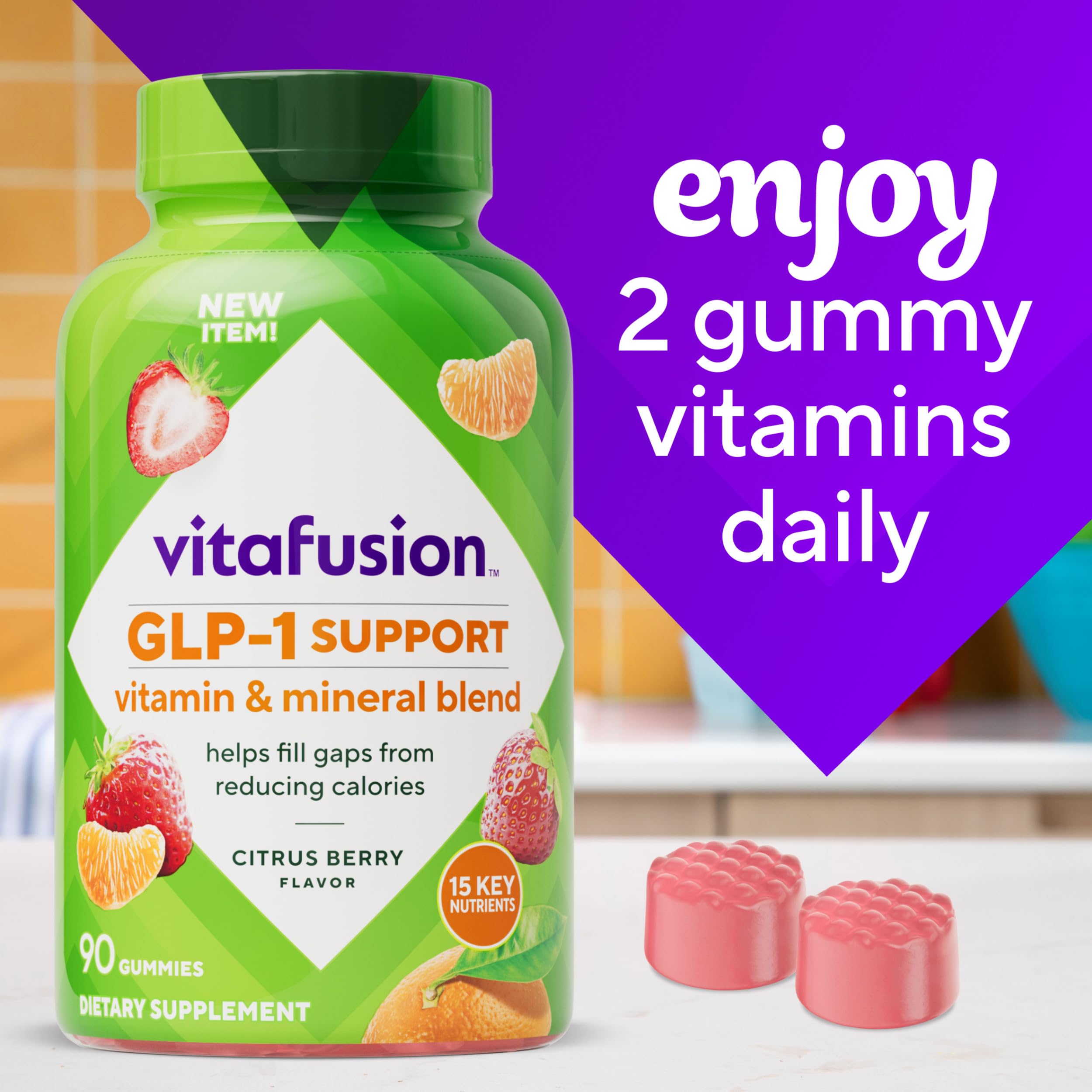 vitafusion GLP-1 Support Multivitamin, Vitamin and Mineral Blend, 15 Essential Nutrients, Citrus Berry Flavor, 90 Count, 45 Day Supply  Vitafusion buy supplements canada
