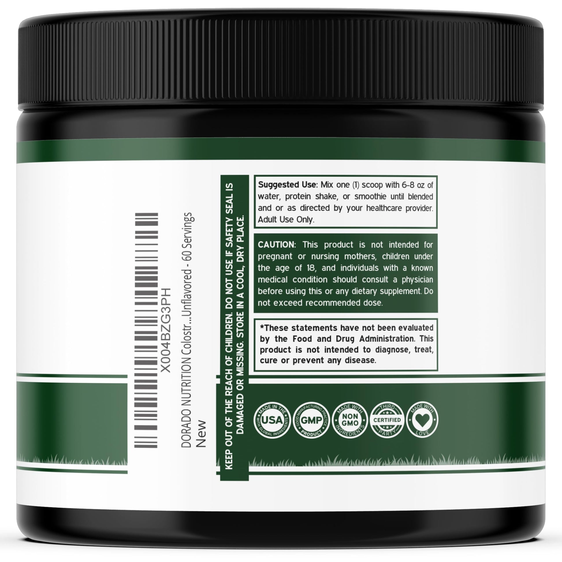 Colostrum Supplement Powder 90g (60 Servings of 1.5g Pure Bovine Colostrum Std. to Contain 20% IgG Immunoglobulins) Grass Fed Powder - No Fillers, Third Party Tested, Unflavored & Non-GMO DORADO NUTRITION buy supplements canada