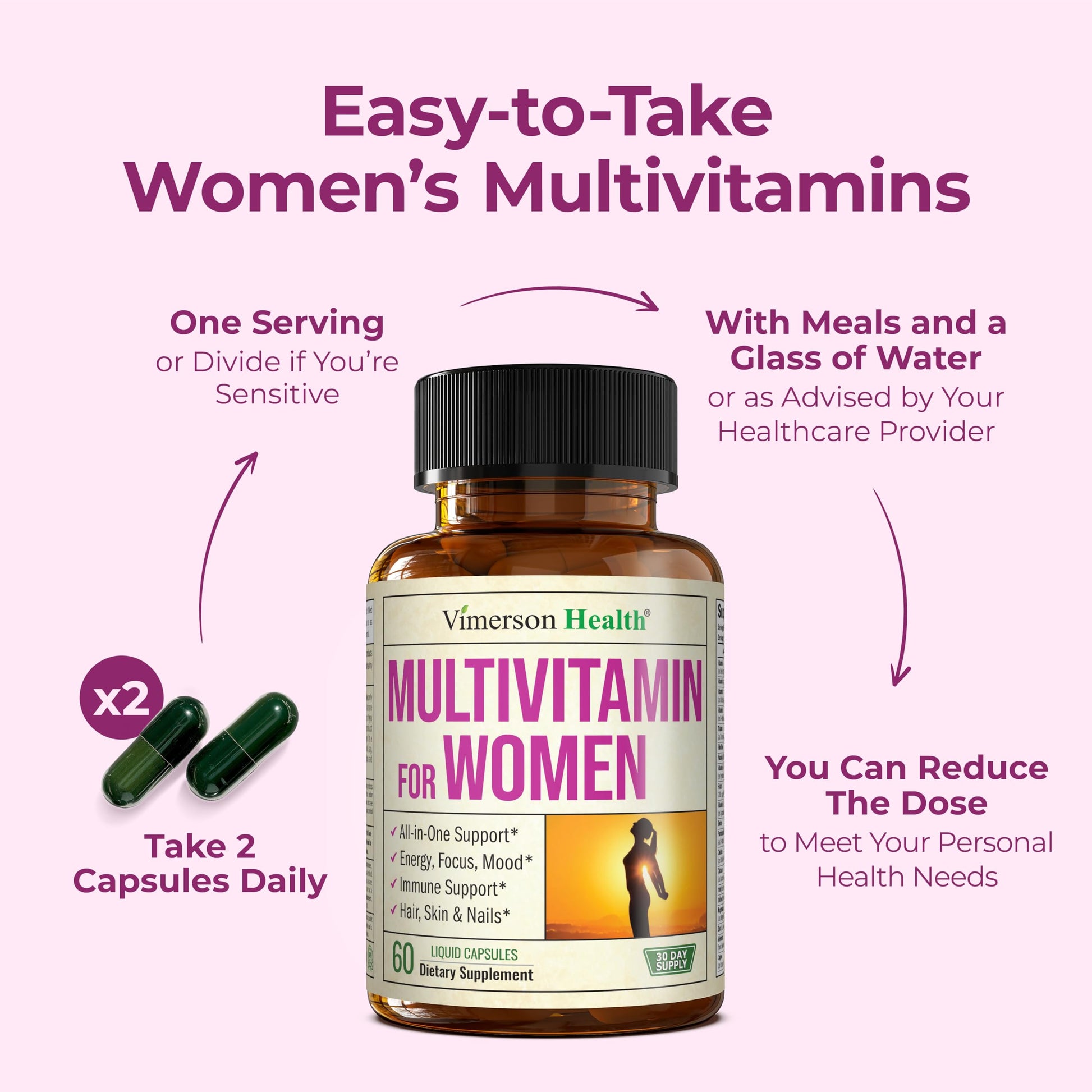 Multivitamin for Women with Bioavailable Vitamins, Minerals, Vitamin D, B12, C, A & Zinc for Energy, Focus and Immune Health – Premium Womens Multivitamins & Multiminerals – 60 Liquid Caps Vimerson Health buy supplements canada