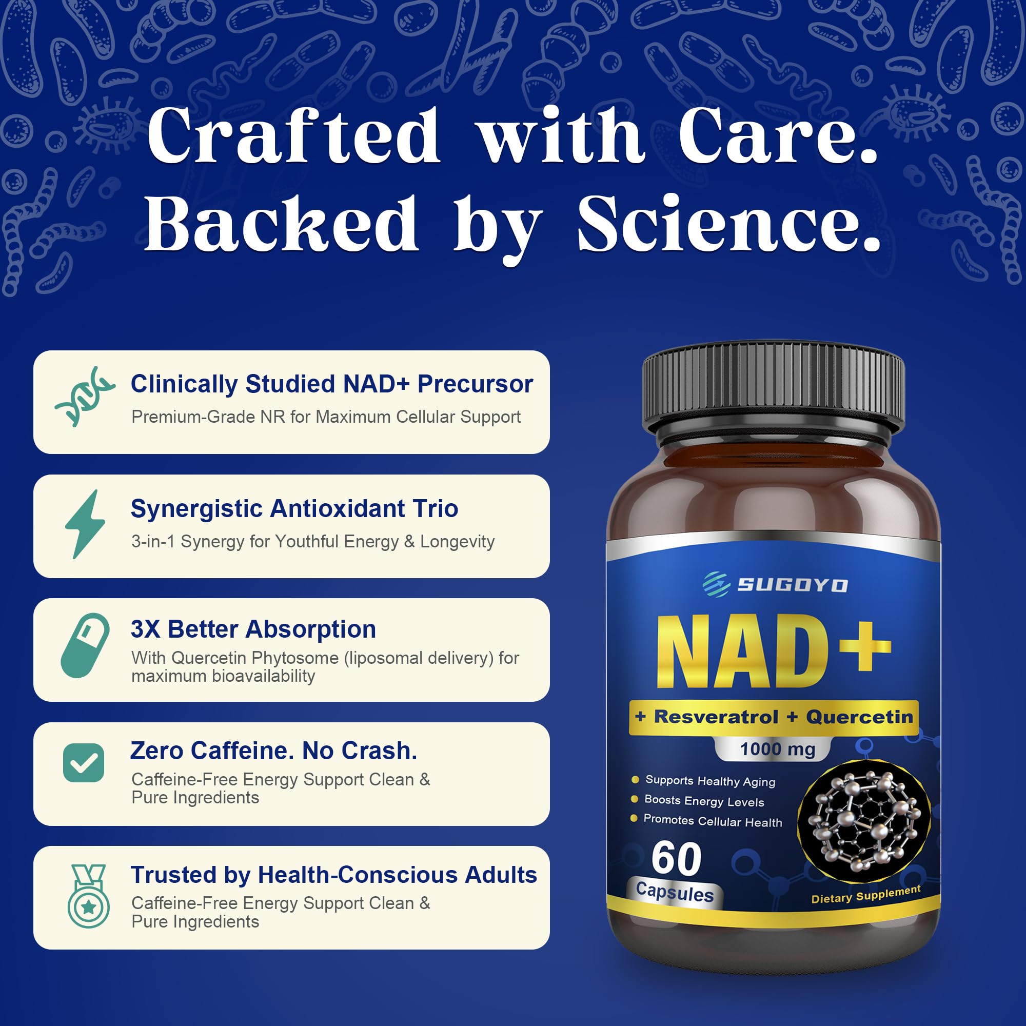 SUGOYO NAD+ Supplement 1000mg Liposomal Nicotinamide Riboside Enhanced with Resveratrol & Quercetin, Anti-Aging & Energy Boost, NMN Alternative, NAD Supplement for Women & Men (60 Count (Pack of 1)) SUGOYO buy supplements canada