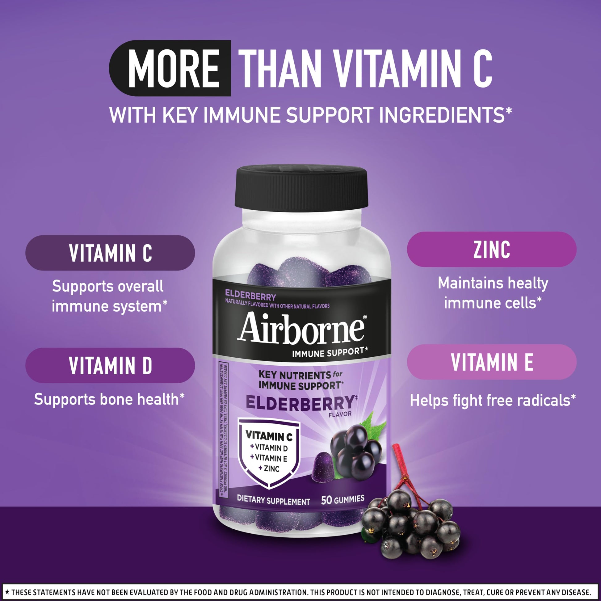 Airborne Elderberry + Zinc & Vitamin C Gummies For Adults, Immune Support Vitamin D & Zinc Gummies With Powerful Antioxidant Vitamins C D & E Airborne buy supplements canada