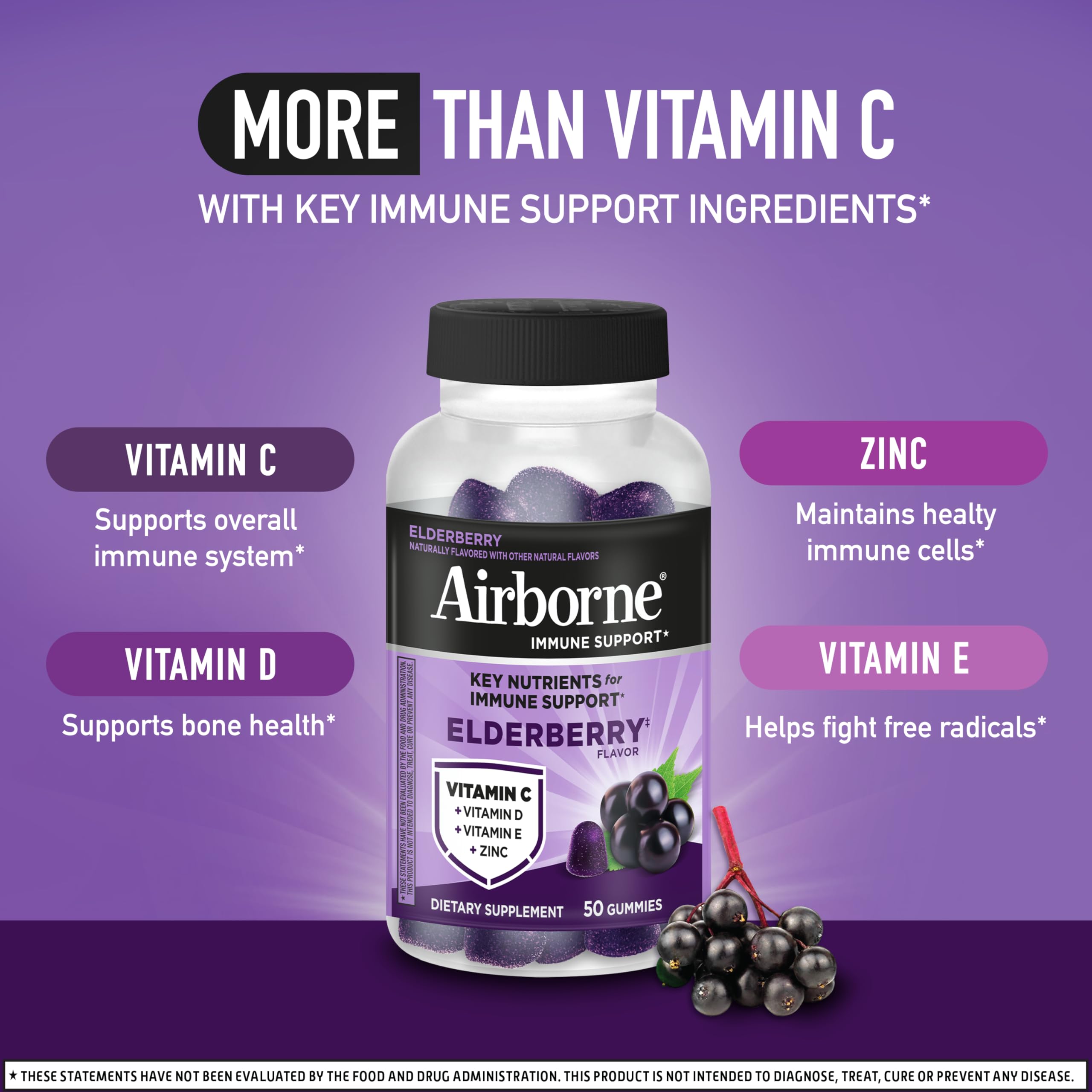 Airborne Elderberry + Zinc & Vitamin C Gummies For Adults, Immune Support Vitamin D & Zinc Gummies With Powerful Antioxidant Vitamins C D & E Airborne buy supplements canada