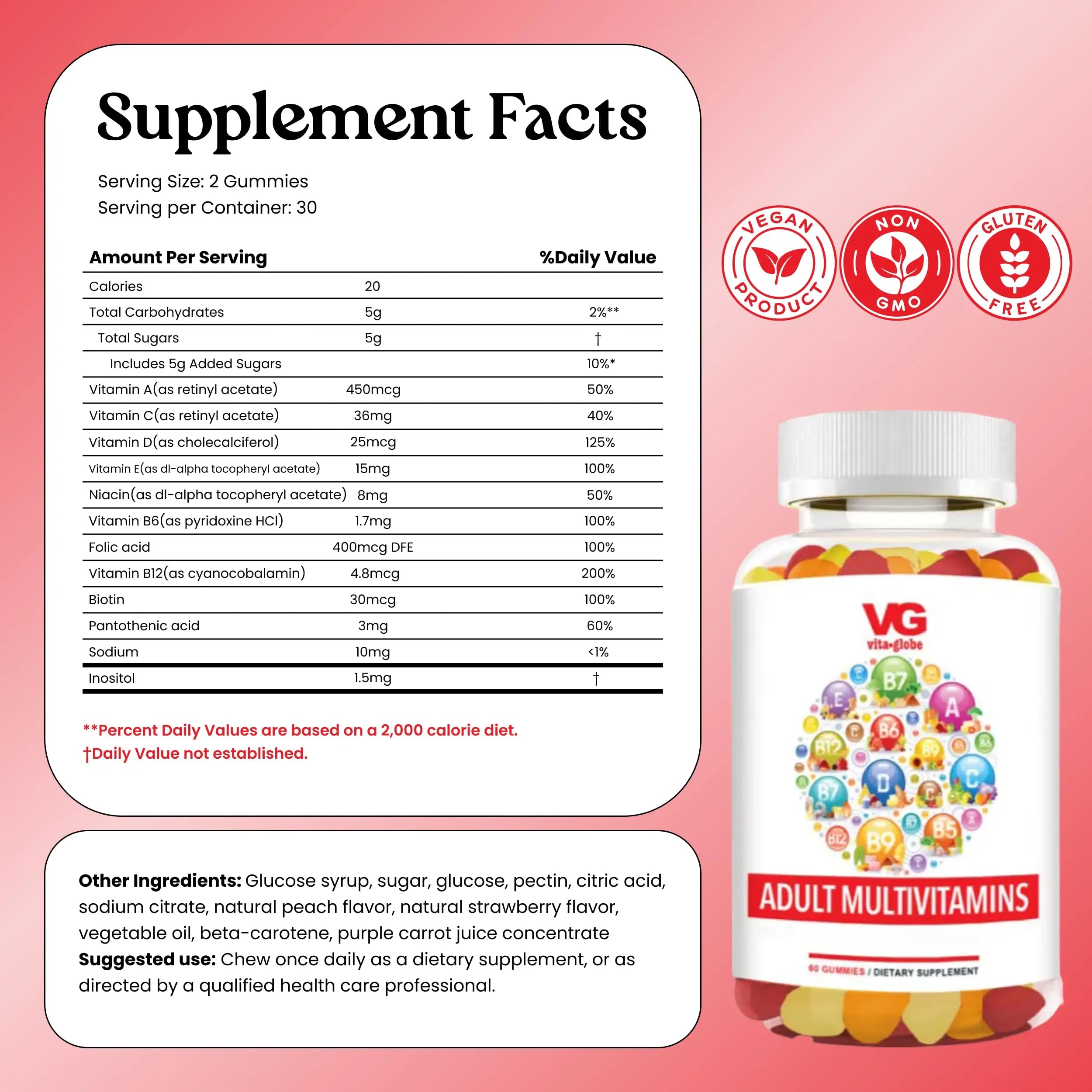 VITA GLOBE Adult Multivitamin Gummies – 9 Daily Vitamins with C, D, E, B6, B12, Folate & Biotin | Delicious Juicy Trio Orange VITA GLOBE buy supplements canada