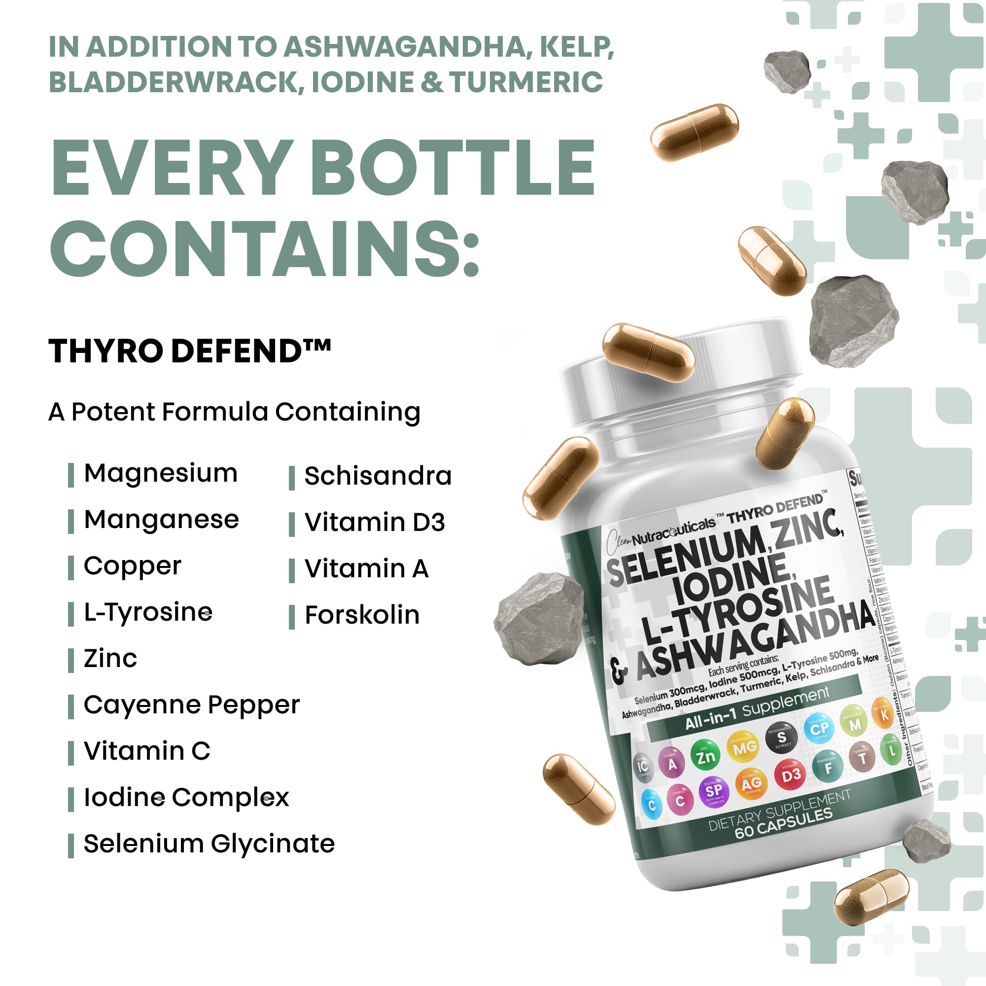 Clean Nutra Selenium 300mcg Iodine 500mcg Thyroid Support for Women & Men | L Tyrosine 500mg Ashwagandha Supplement Bladderwrack, Turmeric, Kelp, Schisandra Zinc Pills Capsule Supplements Clean Nutraceuticals buy supplements canada