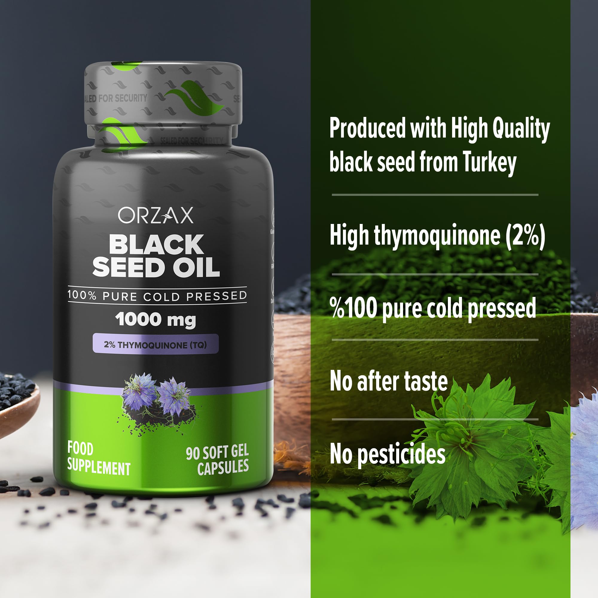 ORZAX Black Seed Oil Organic Cold Pressed Capsules with 2% Thymoquinone ORZAX buy supplements canada