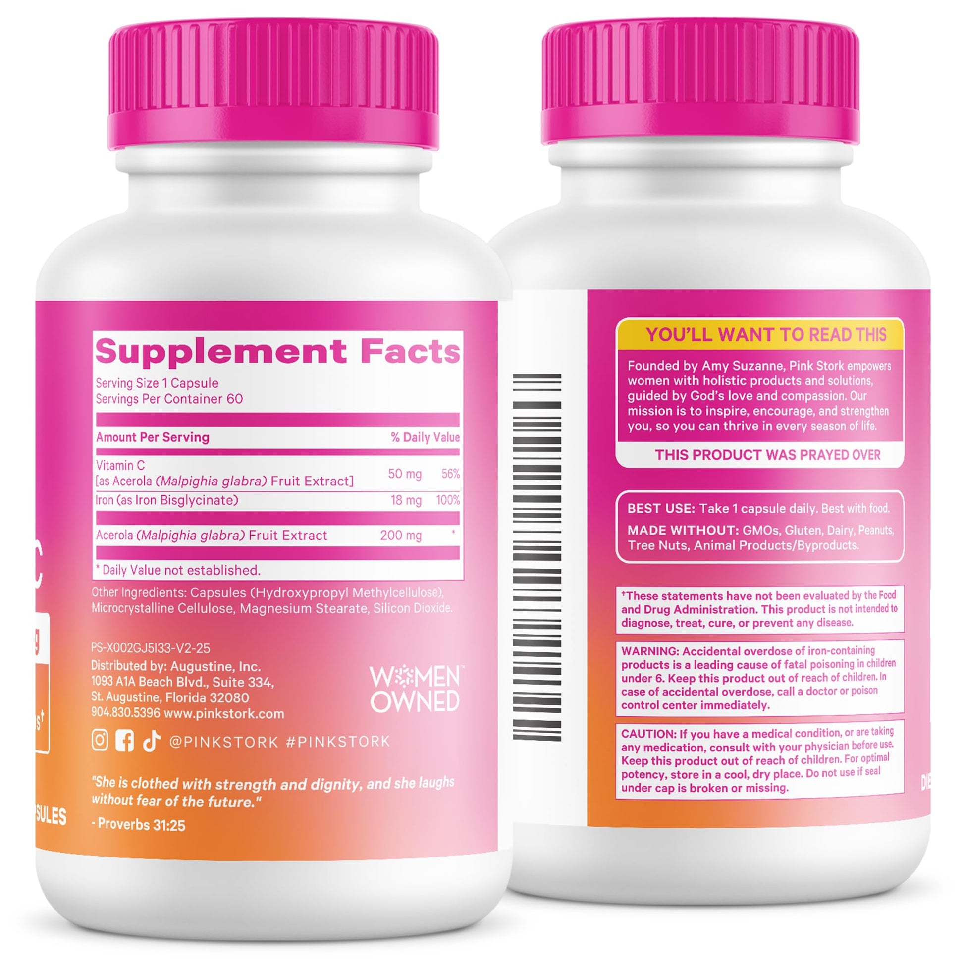 Pink Stork Iron for Women – 18 mg Non-Constipating Iron Bisglycinate + Vitamin C for Optimal Absorption – Energy, Focus, & Oxygen Supply – PMS, Pregnancy, Postpartum & Perimenopause - 60 Capsules Pink Stork buy supplements canada