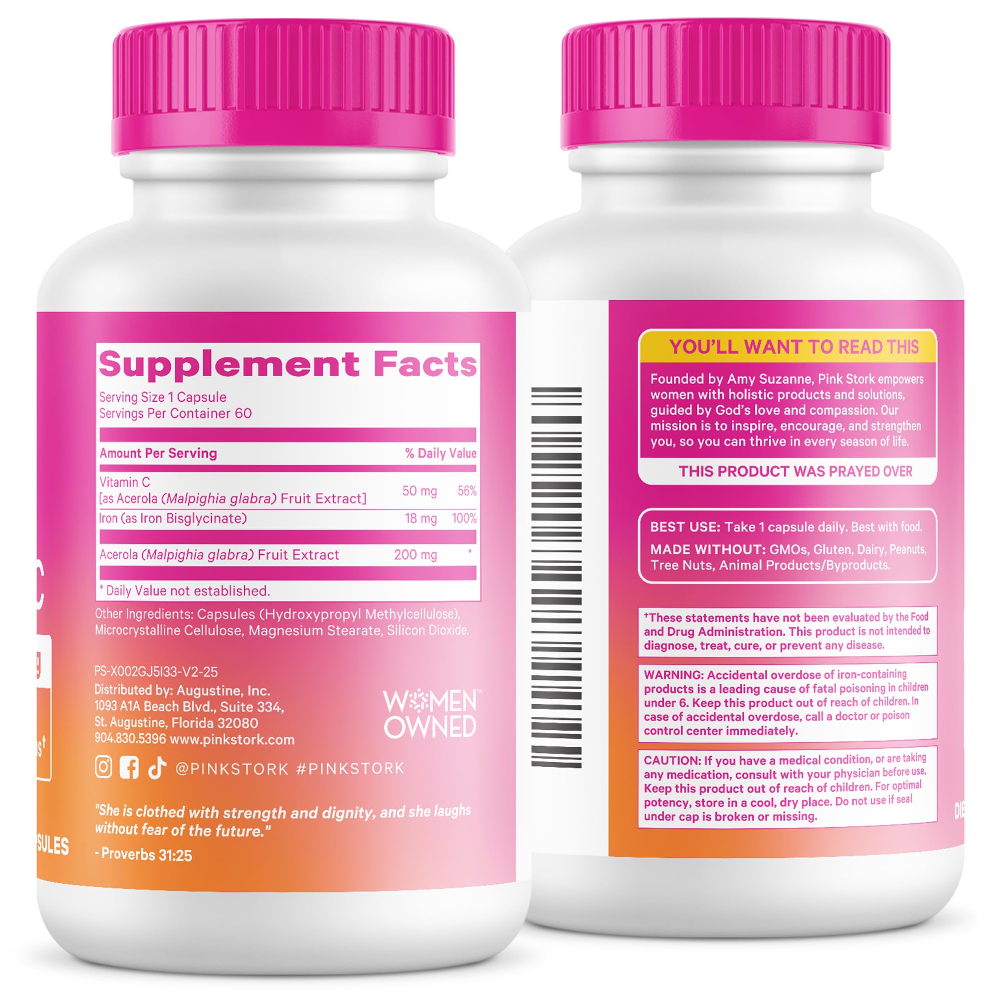 Pink Stork Iron for Women – 18 mg Non-Constipating Iron Bisglycinate + Vitamin C for Optimal Absorption – Energy, Focus, & Oxygen Supply – PMS, Pregnancy, Postpartum & Perimenopause - 60 Capsules Pink Stork buy supplements canada