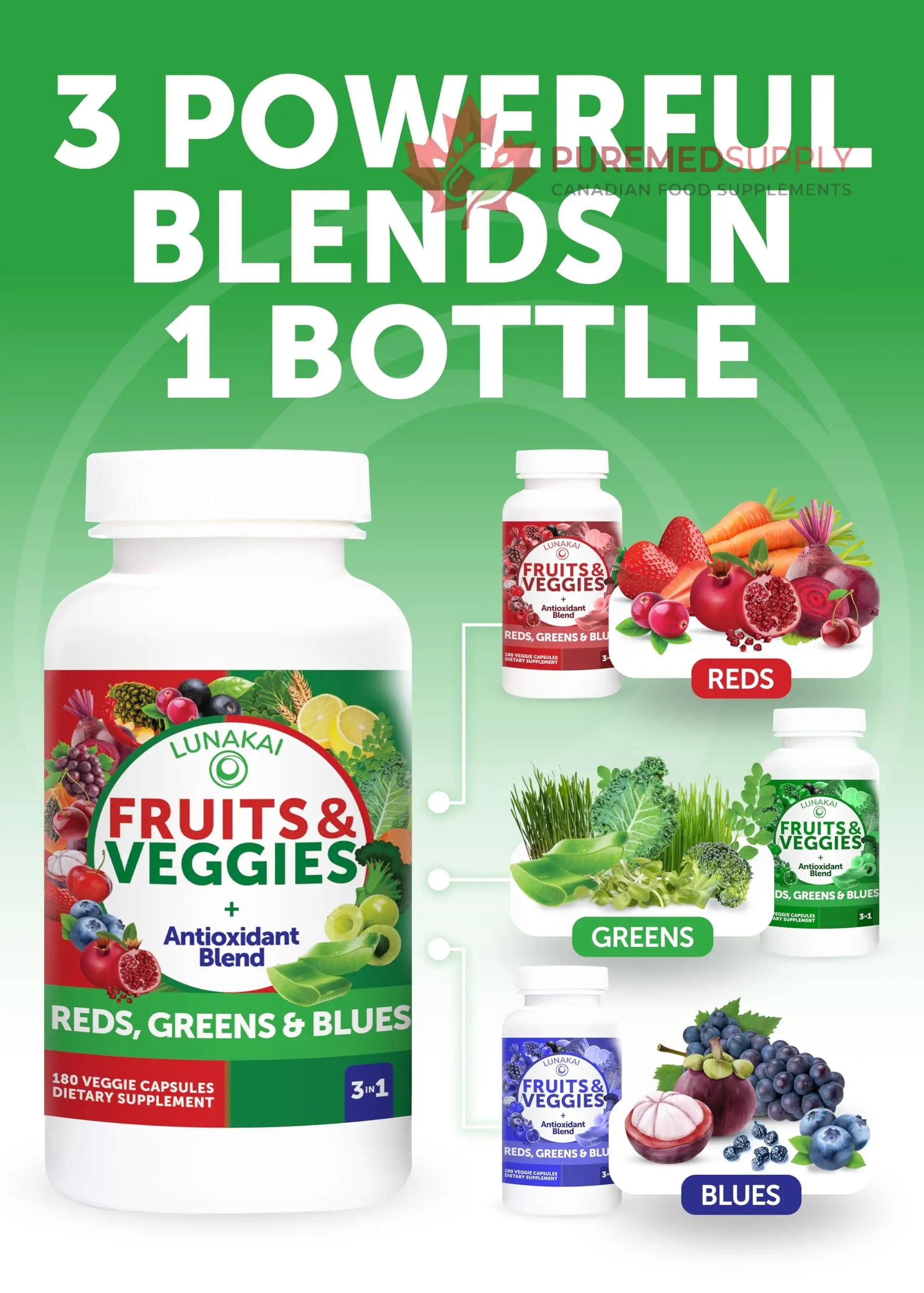 Lunakai USA Made Superfood Fruits & Veggies Supplement & Irish Sea Moss Bundle with 4 Blends, Black Seed Oil & Ashwagandha for Immune & Wellness Support Lunakai buy supplements canada