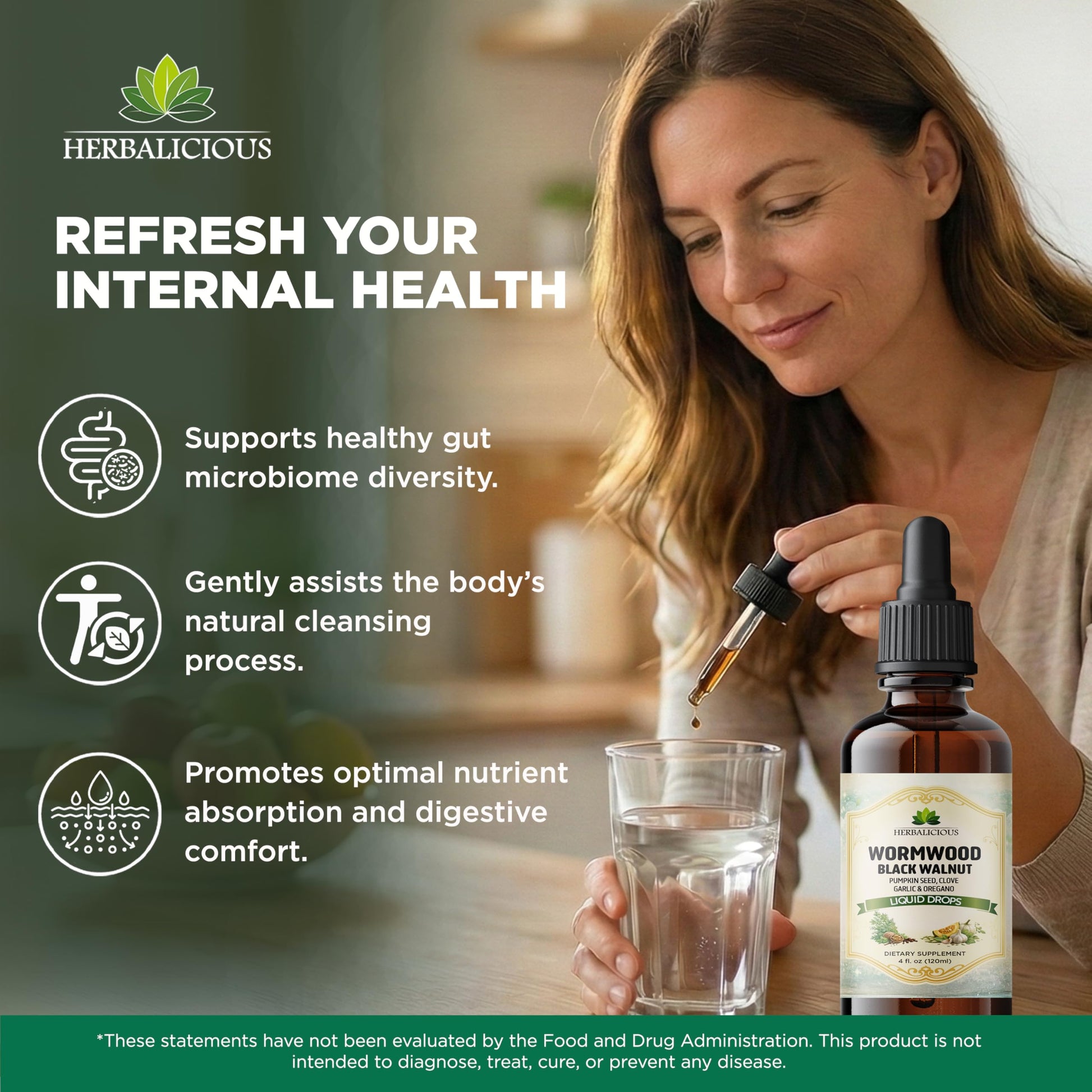 HEBRALICIOUS Wormwood Black Walnut Liquid Drops – Herbal Blend with Pumpkin Seed, Clove, Garlic & Oregano Oil – Alcohol Free Herbal Tincture – Liquid Dietary Supplement, 4 fl oz (120ml) HERBALICIOUS buy supplements canada