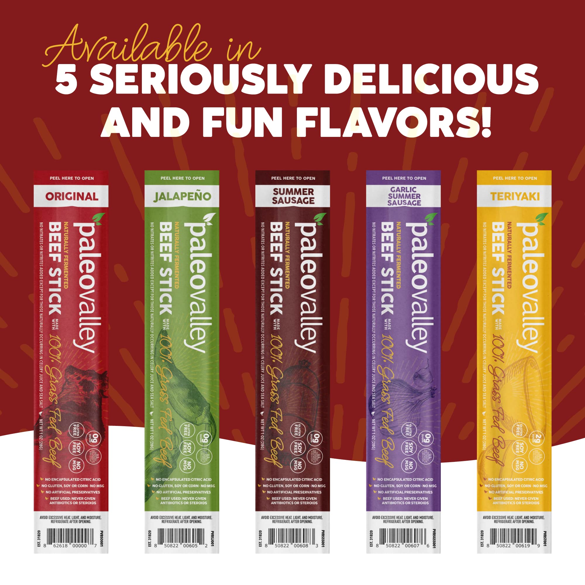 Paleovalley 100% Grass Fed Original Beef Sticks - Delicious Gluten Free Beef Snack - High Protein Keto Friendly Paleovalley buy supplements canada