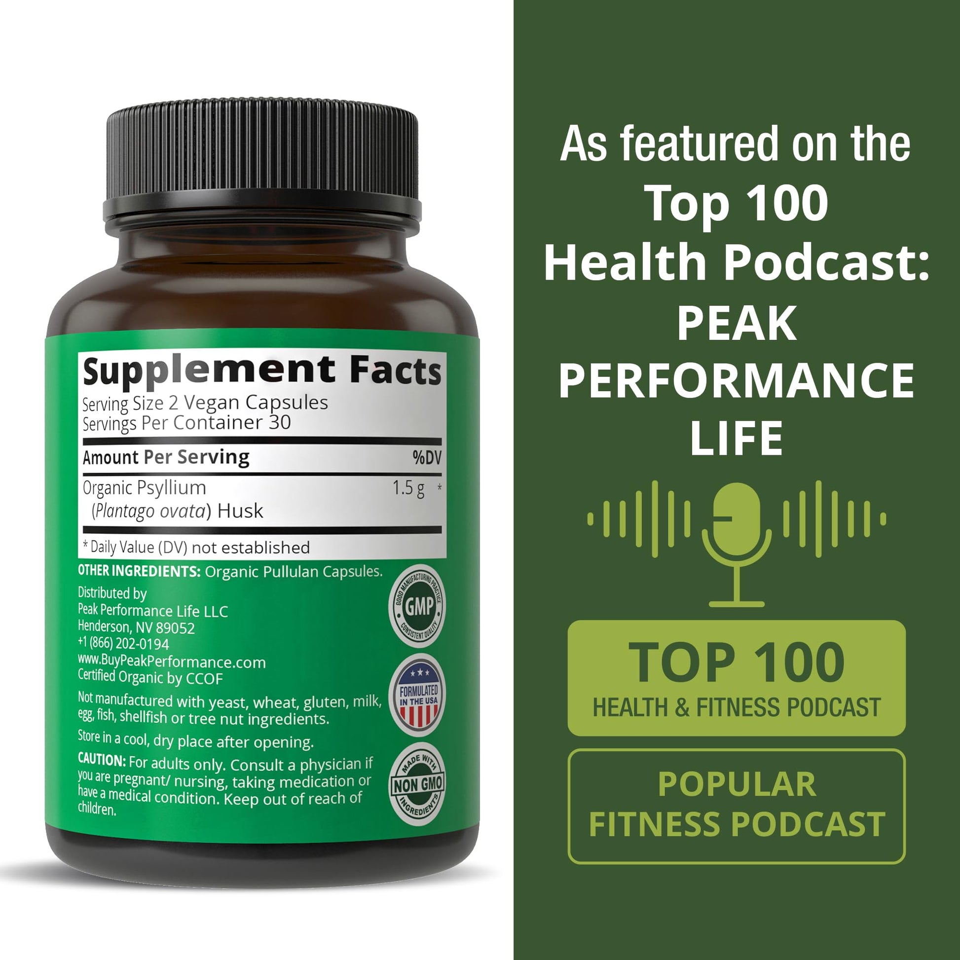USDA Organic Psyllium Husk Vegan Capsules Made with Organic Psyllium Husk Seed. Fiber Supplement for Gut. Digestive Prebiotics. Pills for Digestion, Roughage Without Bloating. Tablets Peak Performance buy supplements canada