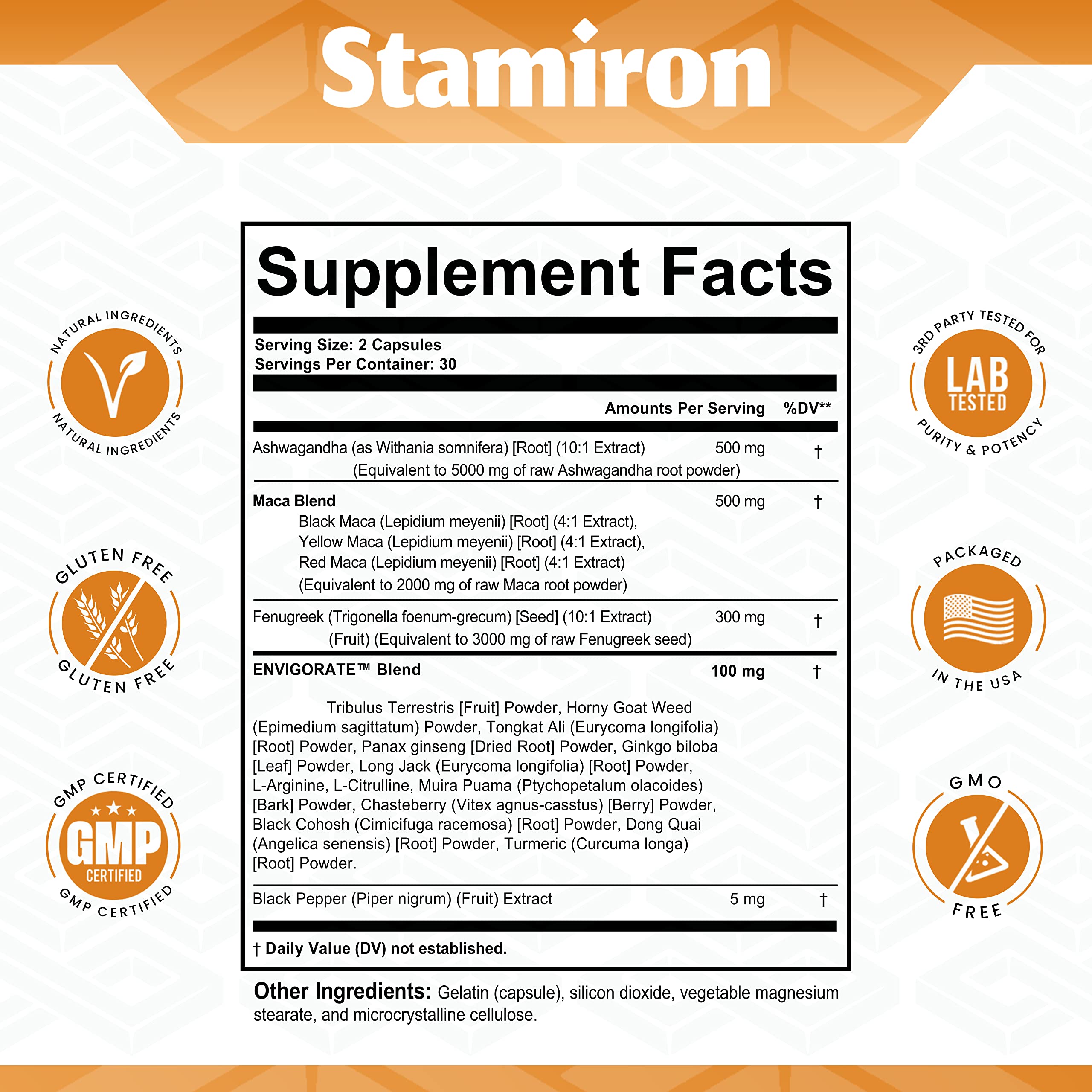 Stamiron Maca Root 2000mg Fenugreek 3000mg Ashwagandha 5000mg Supplement Stamiron buy supplements canada