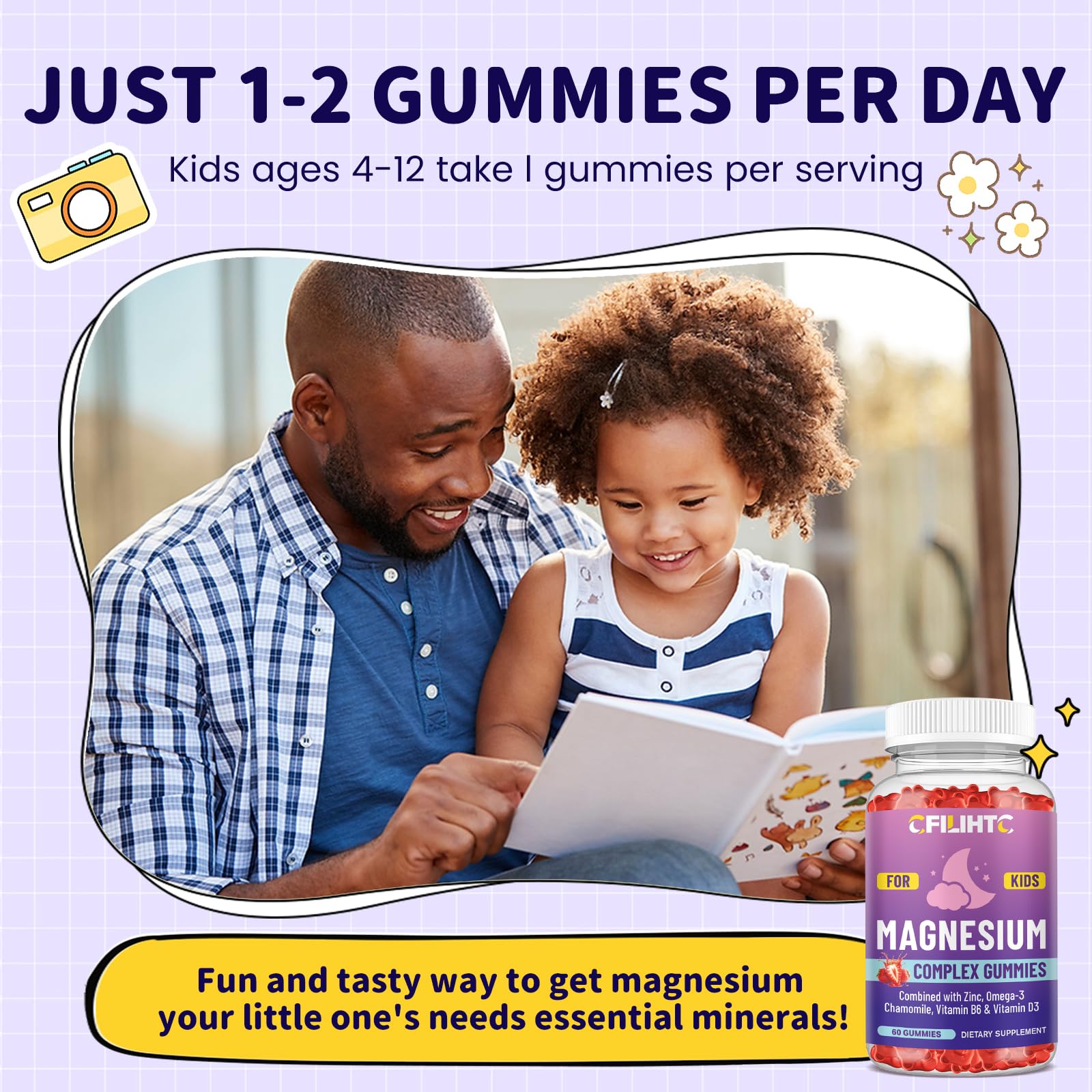 Kids Magnesium Gummies-Magnesium Glycinate Gummies for Kids Supplement-w/Zinc, Chamomile, Omega-3, Vitamin B6, D3 - for Sleep, Relaxation, Brain, Bones, Children's Calm, Sugar Free Strawberry 60ct CFILIHTC buy supplements canada
