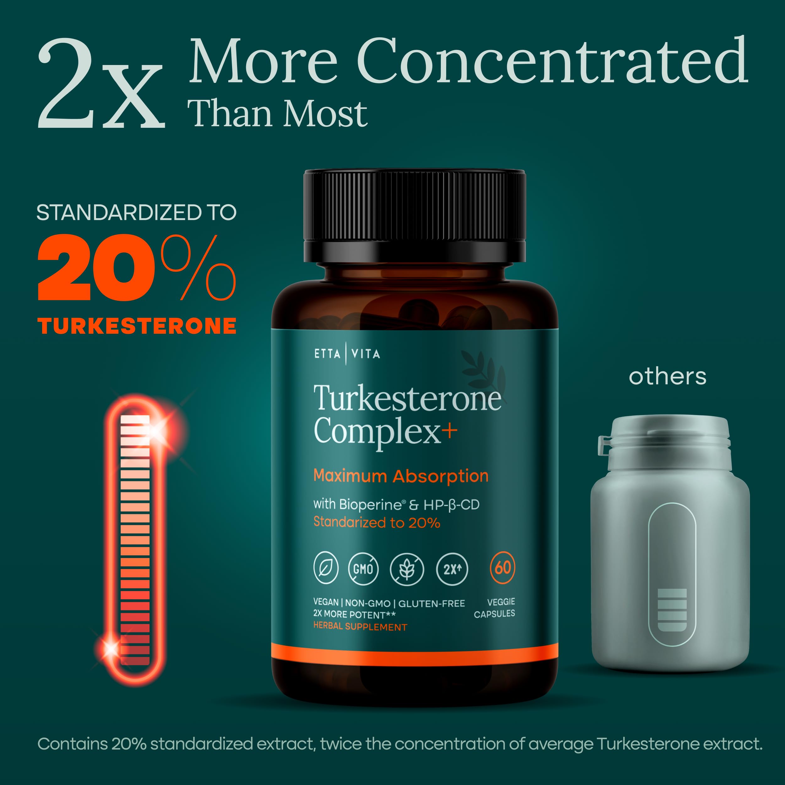 Potent Turkesterone Supplement, 2X Pure (Made in USA - 3rd Party Tested) Most Bioavailable and Natural Test Support Supplement, Supports Energy Lean Muscle Health, Recovery and Stamina, Vegan (60ct) Etta Vita buy supplements canada