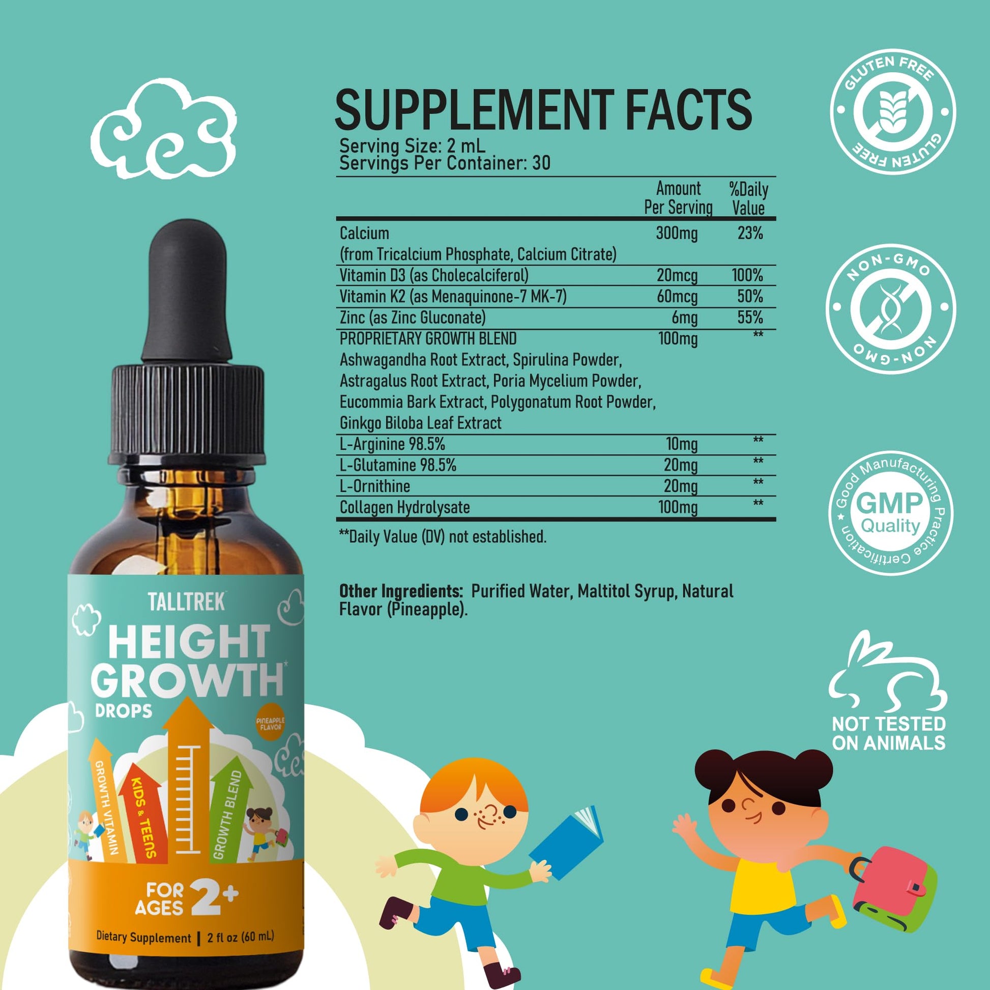 TallTrek Height Growth Supplement Drops for Kids - Teens Bone Growth Height Increase and Maximizer Immune Health Drops with Vitamins D3 K2 Zinc & Calcium - Gluten Free Vegan Pineapple Flavor TallTrek buy supplements canada