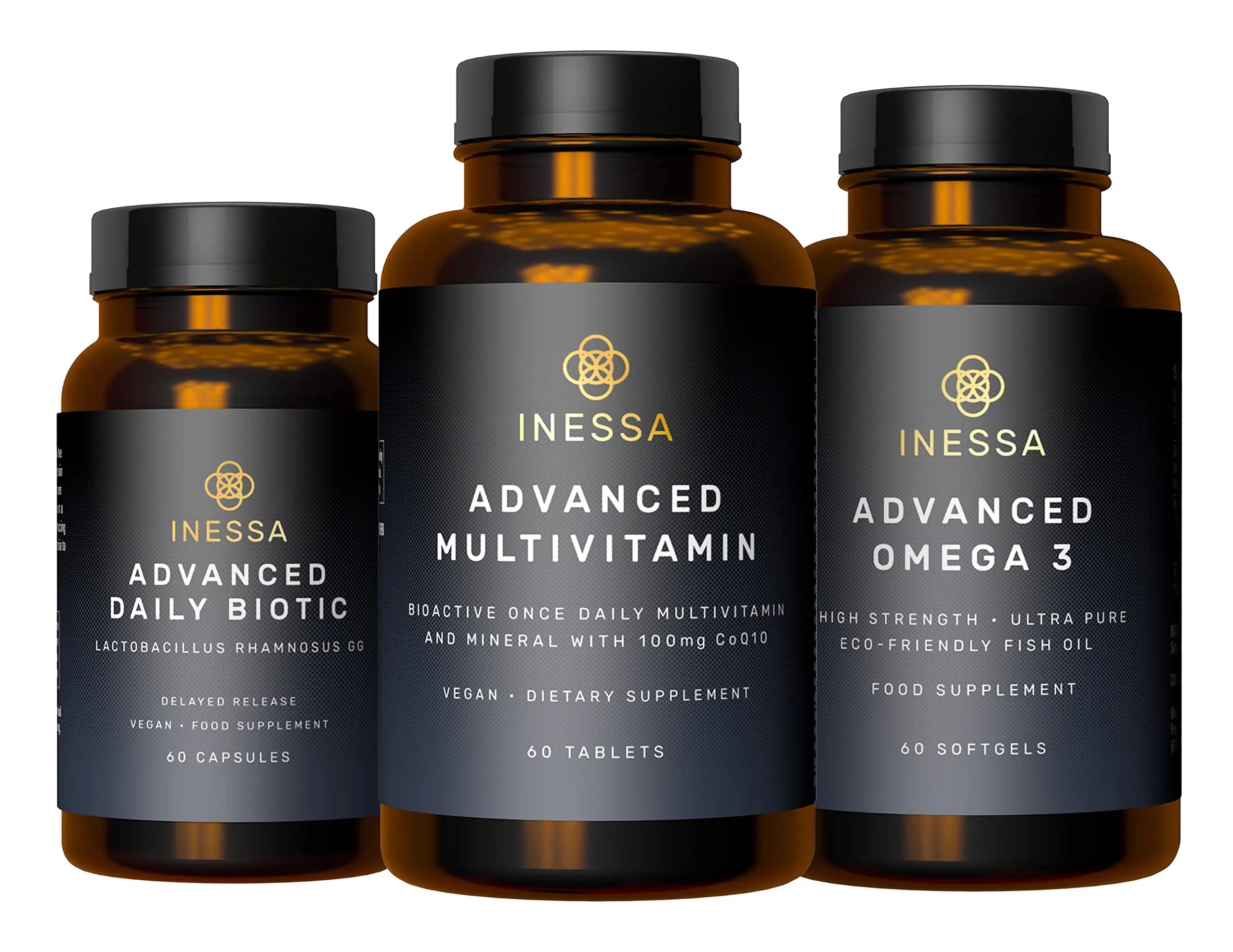 Inessa Essential Wellness Bundle | Multivitamin, Probiotic & Omega 3 Produced to a Clinical Grade for Optimal Wellness for Men and Woman Inessa buy supplements canada