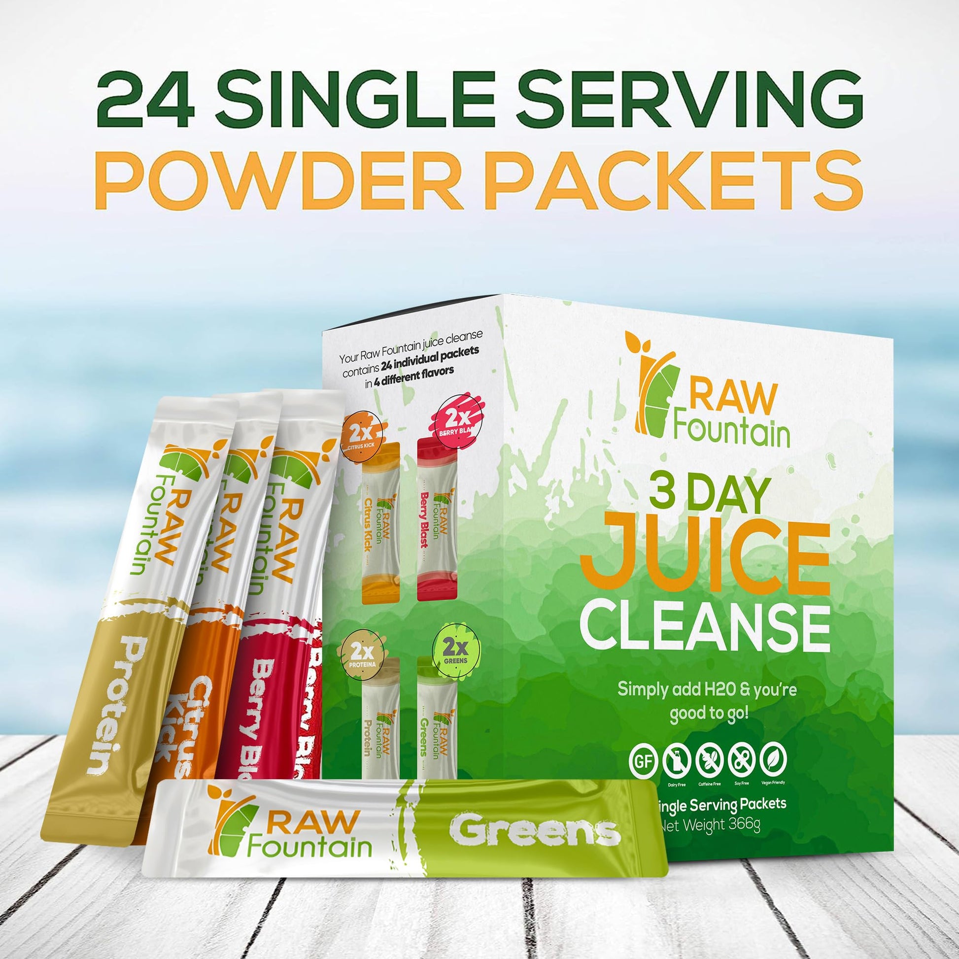 Raw Fountain 3 Day Juice Cleanse Detox, Weight Management Program, 24 Powder Packets Raw Fountain buy supplements canada