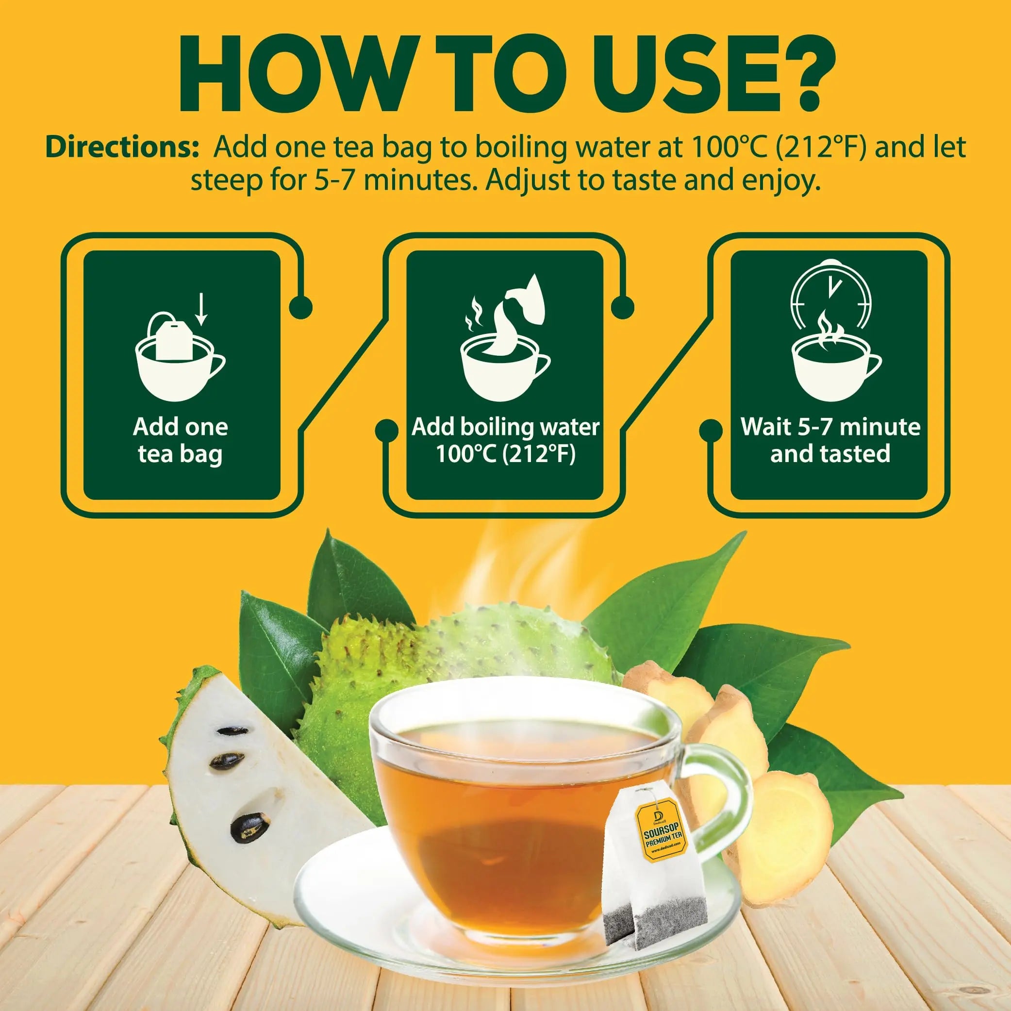 DEDICAD Soursop Leaves Tea Bags with Ginger, 30 Tea bags, 2gr/bag - Non-GMO/Caffeine free - Support Digestion, Well Skin, Immune System DEDICAD buy supplements canada