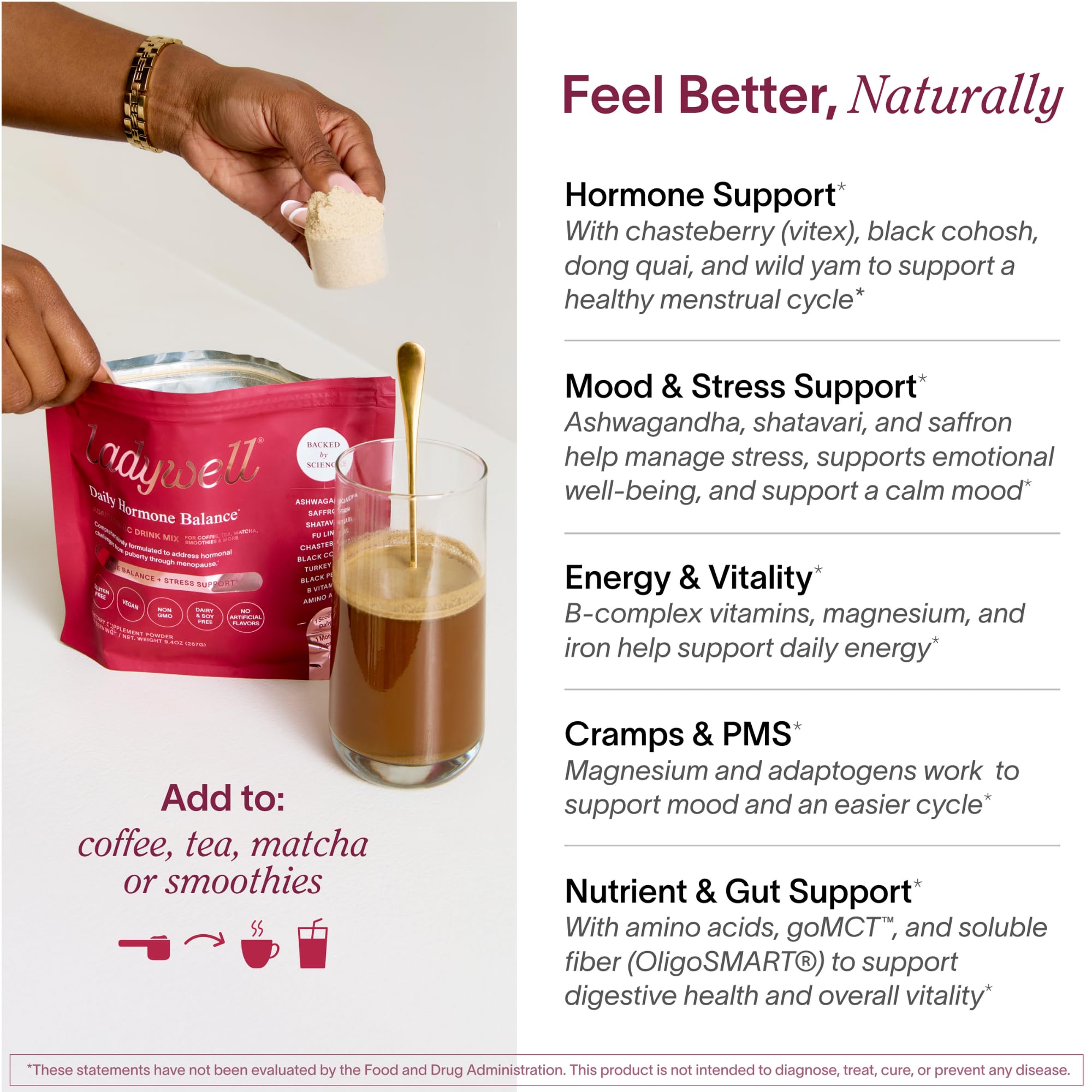 Ladywell Daily Hormone Balance Powder | Natural Cycle Support for Women | Supports Mood, Bloating, Cramps, Skin Health & Cravings with Chasteberry, B Vitamins, Ashwagandha, Saffron + | 30 Servings Ladywell buy supplements canada