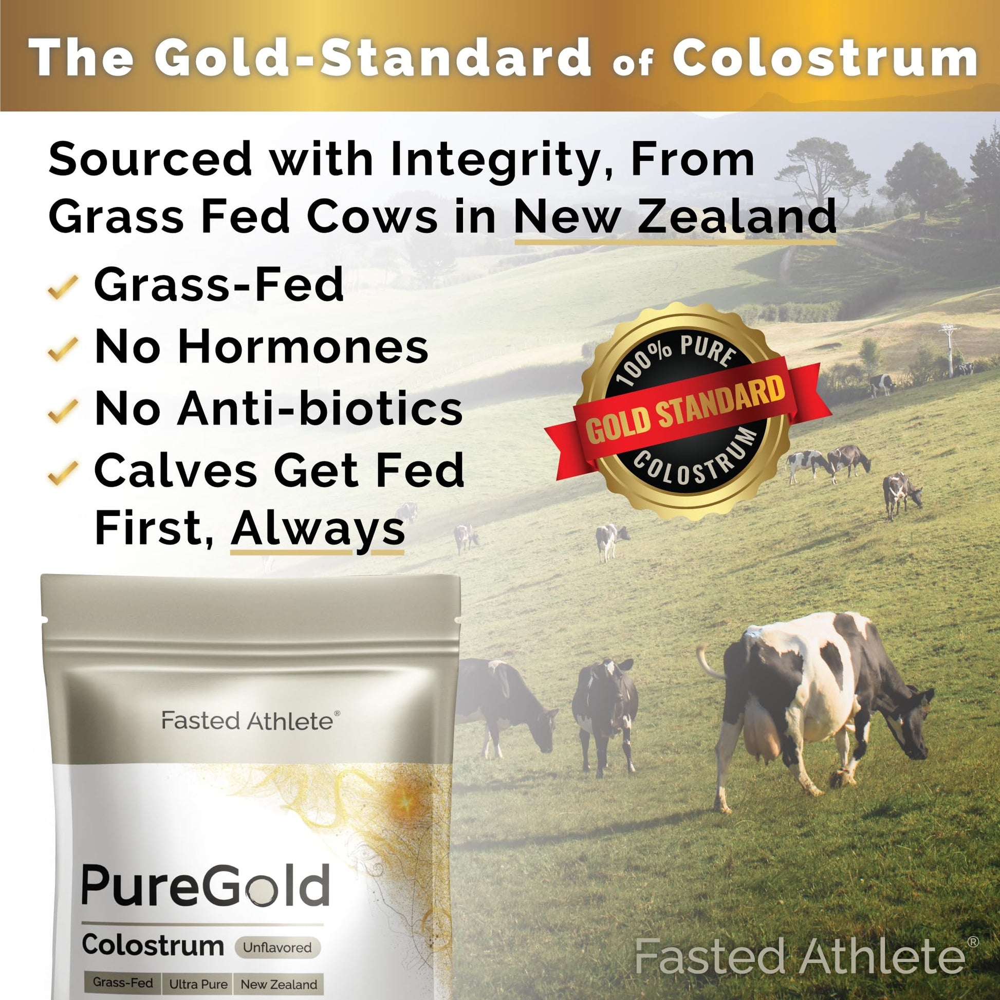 PureGold - Bovine Colostrum Powder - 100% Pure New Zealand Grass Fed, Supports Gut Health, Skin, Hair, & Immunity – Colostrum Supplement, Unflavored, 30 Travel Packets Fasted Athlete buy supplements canada