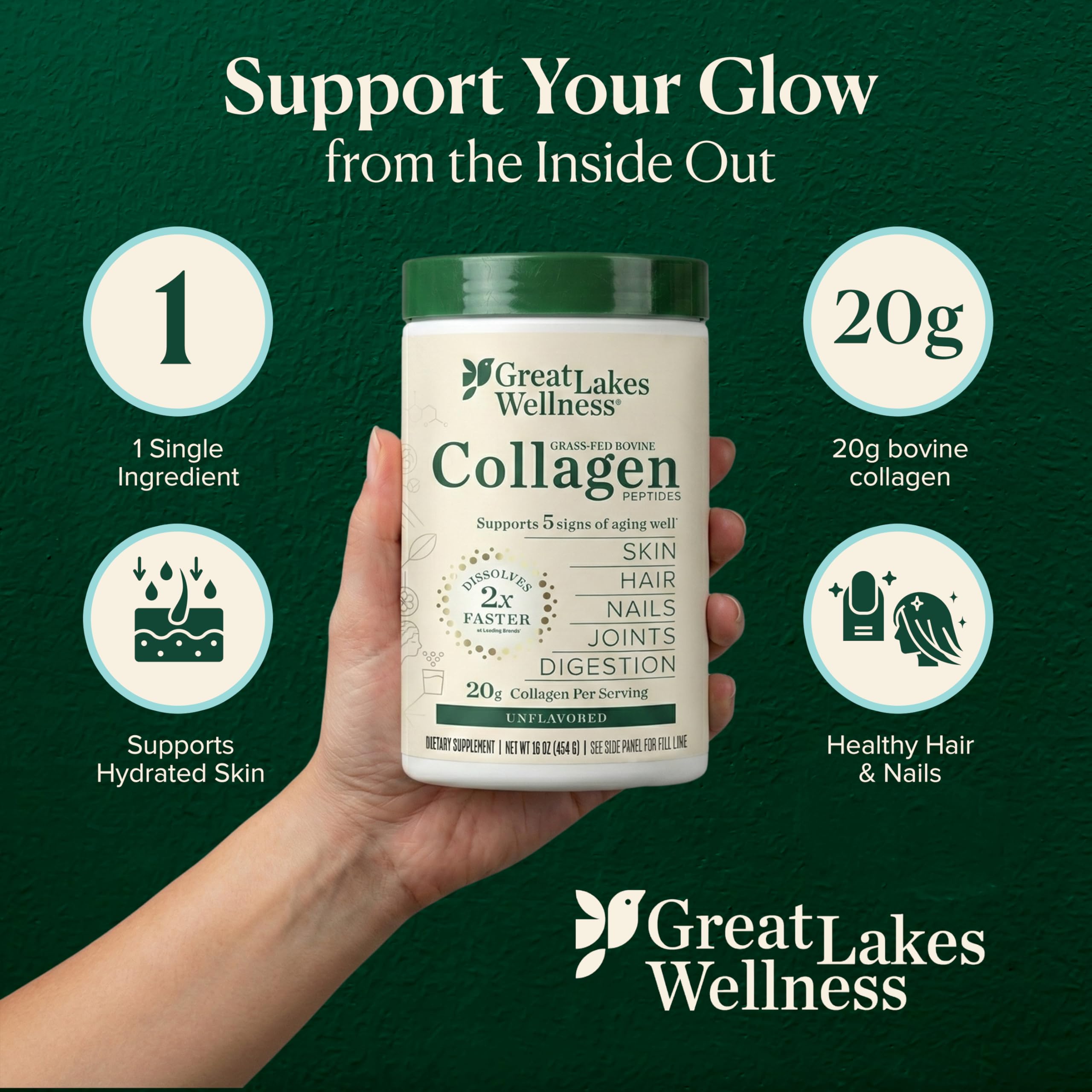 Great Lakes Wellness Collagen Peptides Powder – Supports Skin, Hair, Nails, Joints & Digestion – Hydrolyzed, Quick Dissolve Great Lakes Wellness buy supplements canada