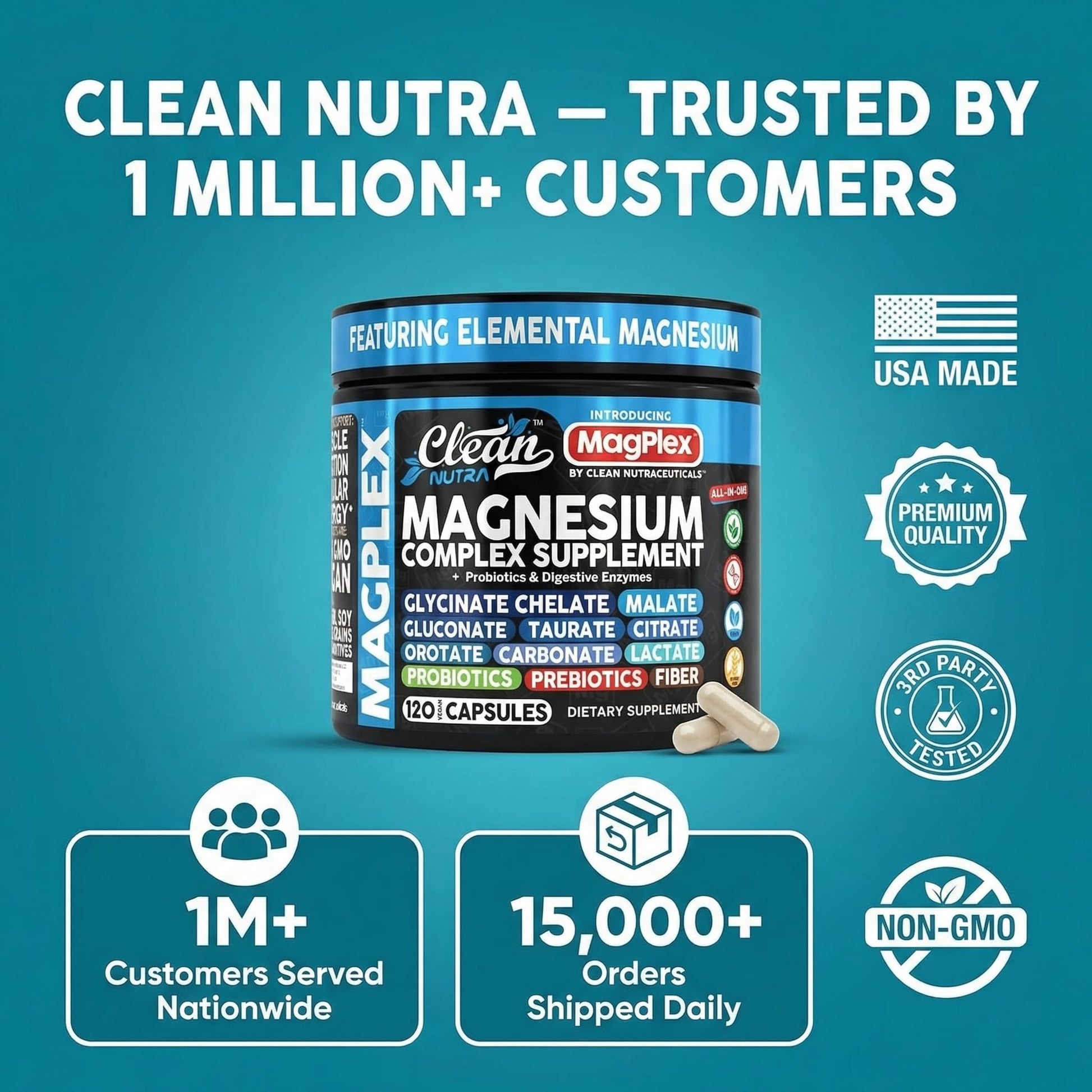 8in1 Magnesium Supplement Complex | Magnesium Glycinate Citrate Malate Gluconate Orotate Carbonate Lactate + Prebiotics Probiotics Digestive Enzymes Magnesio Clean Nutraceuticals buy supplements canada