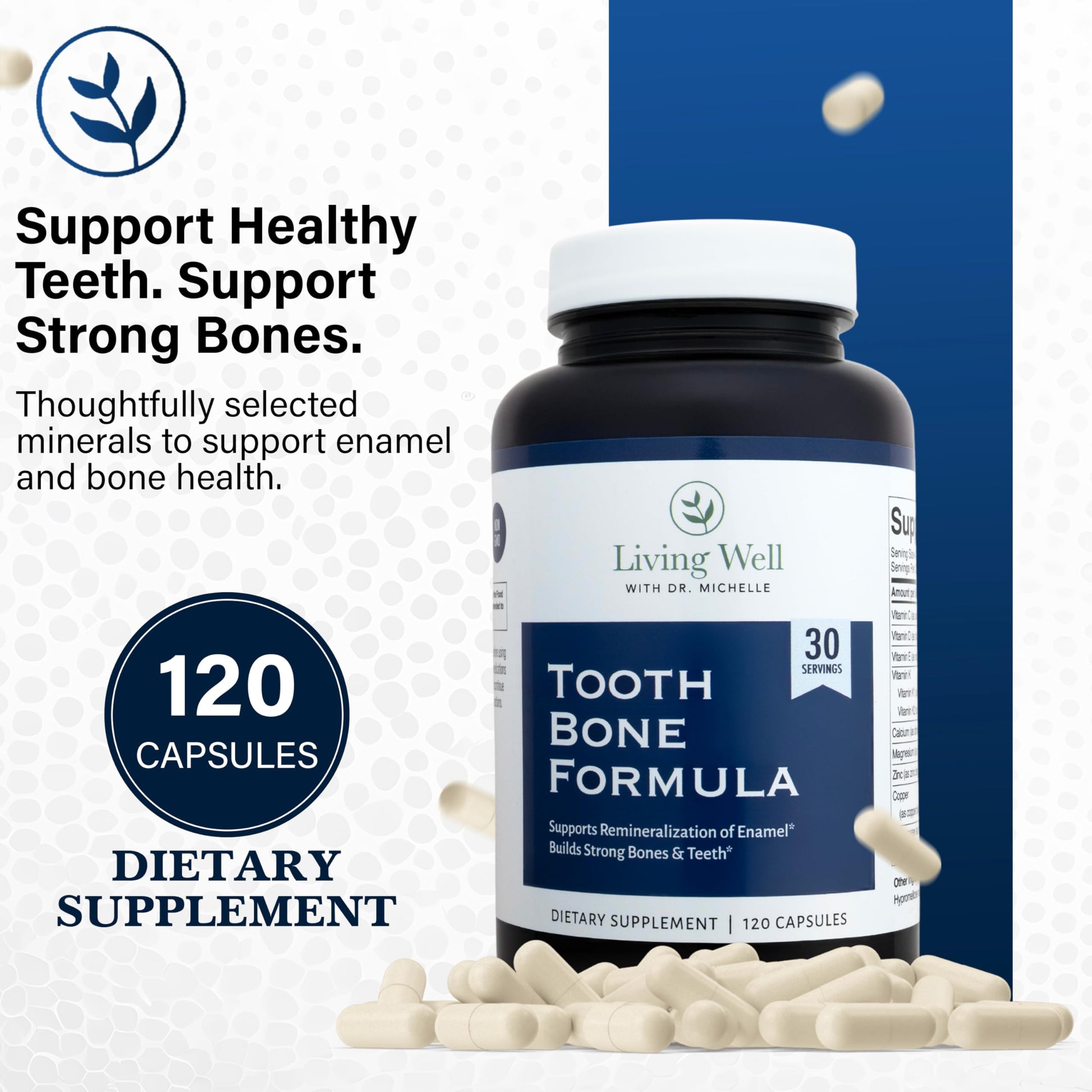 Living Well with Dr. Michelle Tooth & Bone Formula - Supplement with Calcium for Bone Strength & Tooth Enamel Support, D3 + K2, 120 Capsules, Non-GMO, Gluten-Free Living Well with Dr. Michelle buy supplements canada