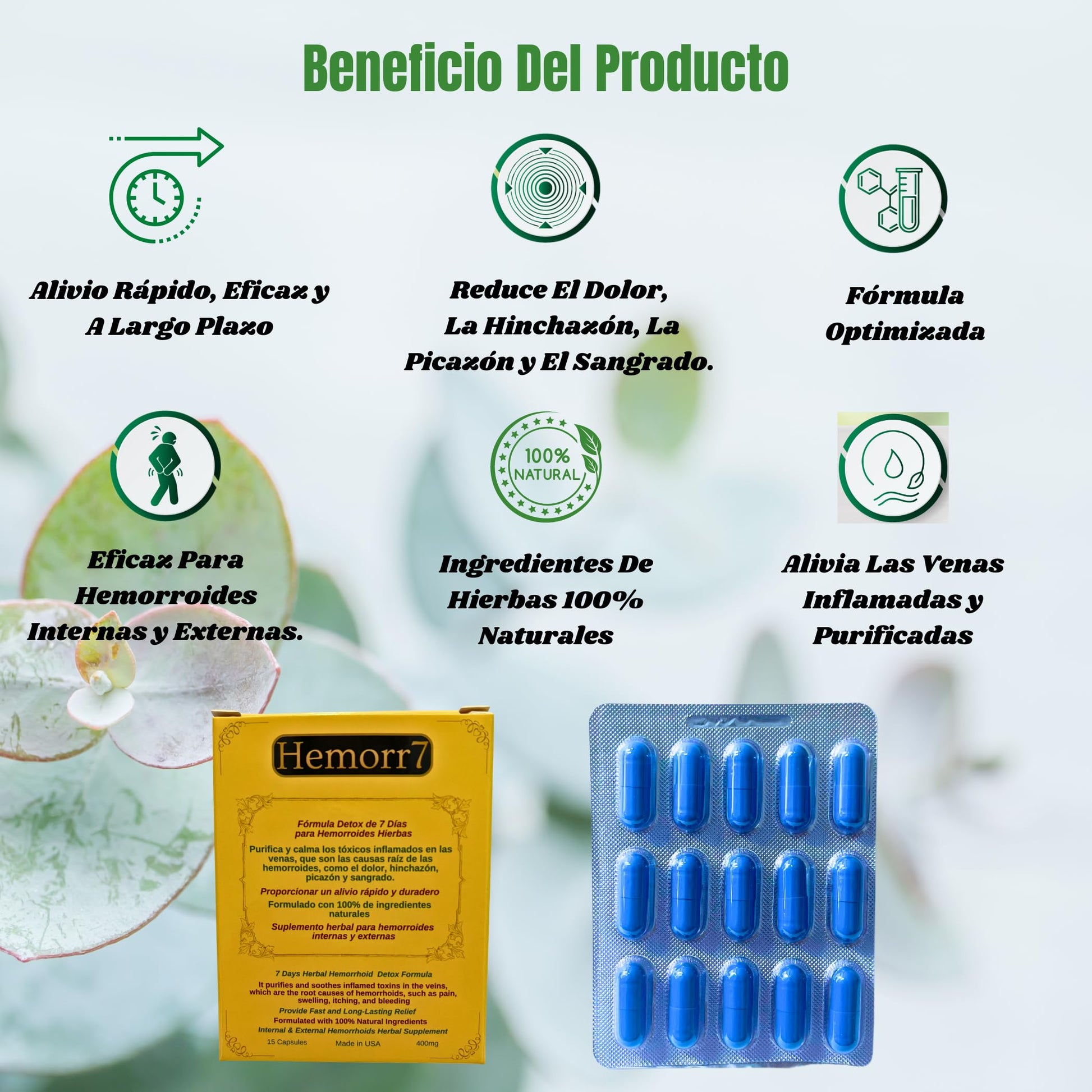 Hemorr7: 7Days 15 Capsules Herbal Hemorrhoid Detox Formula,Fórmula Herbal para desintoxicar las hemorroides Durante 7 días Generic buy supplements canada