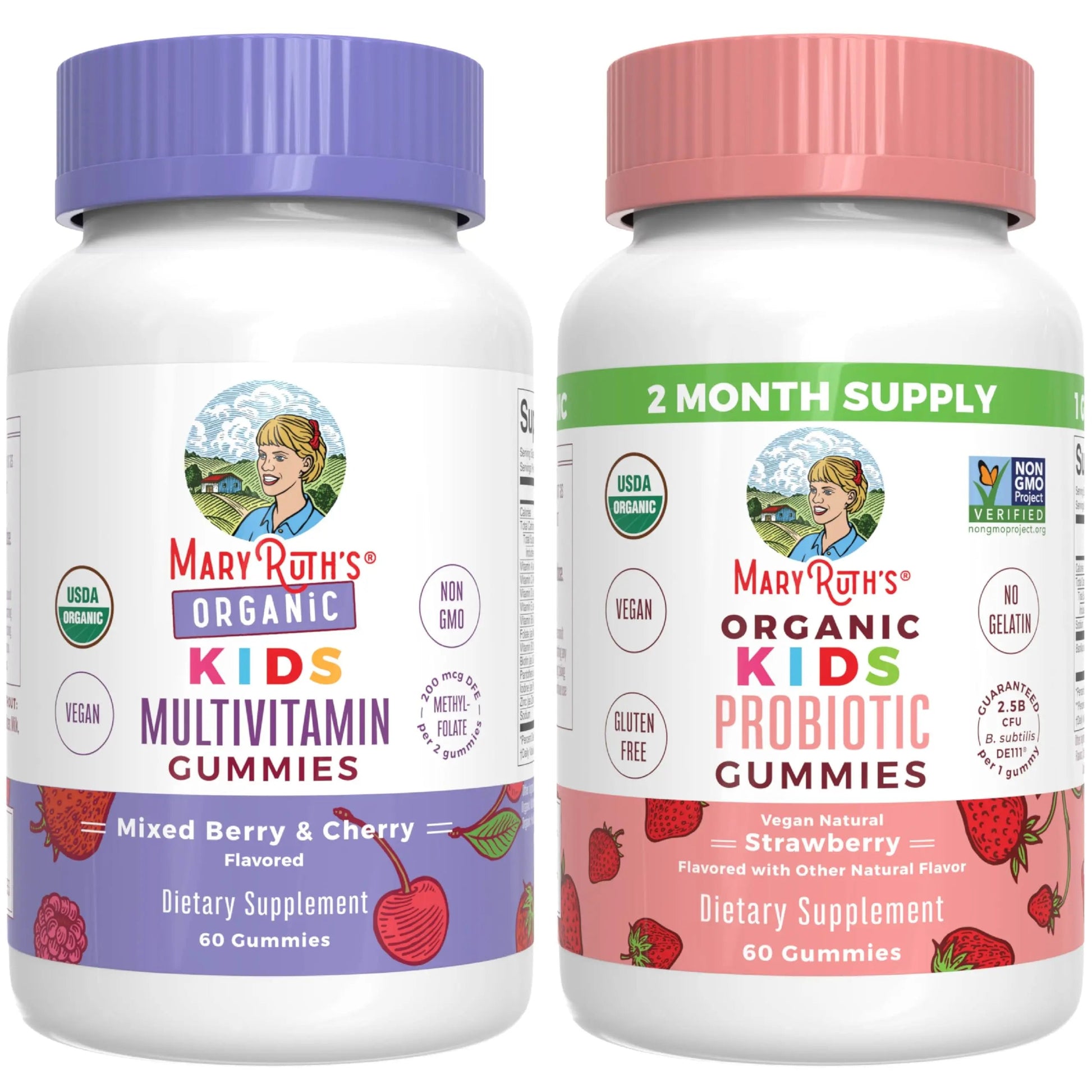 MaryRuth Organics Gummies for Kids–Multivitamin (Mixed Berry & Cherry), & Probiotic (Strawberry) | USDA Organic, No Gelatin! | MARYRUTH'S buy supplements canada