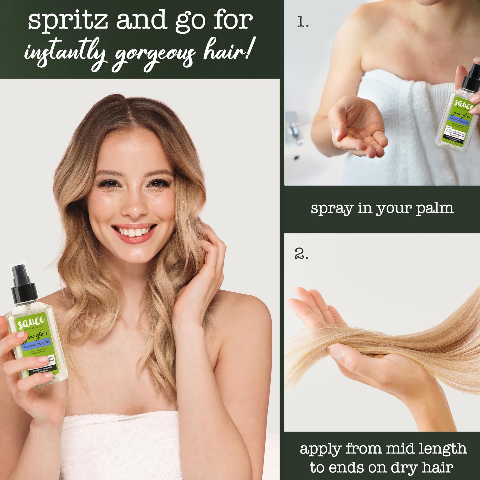 SAUCE BEAUTY Guac Hair Gloss, 3 Fl Oz High Intensity Shine, Jojoba Oil, Green Tea Extract & Squalane to Smooth, Boost Shine & Control Frizz for Sleeker, Softer, More Manageable Hair, Vegan Formula SAUCE BEAUTY buy supplements canada
