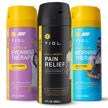 TIDL Pain Relief Spray Bundle – Morning, Cryotherapy & Evening Therapy – 3 x 3oz Sprays for Muscle, Joint, Neck, Back & Knee Pain Relief – Plant-Based Menthol Day & Night Care TIDL buy supplements canada