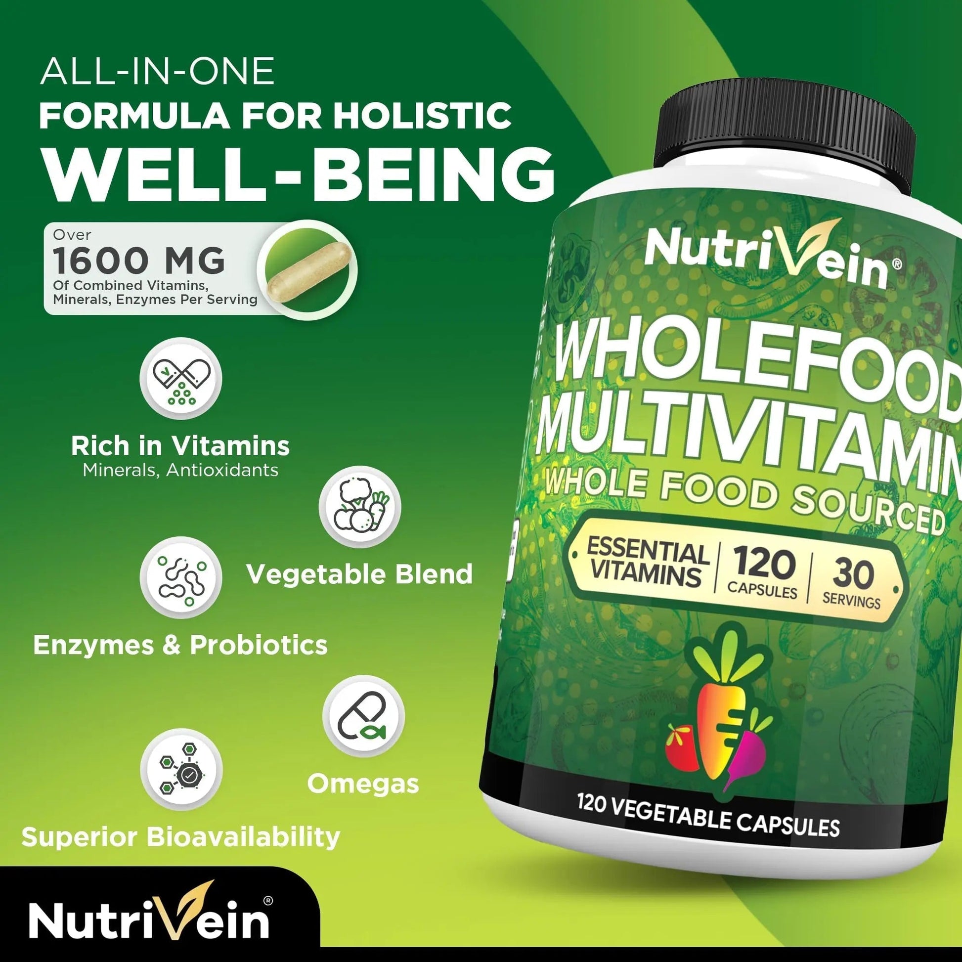 Nutrivein Whole Food Multivitamin for Men & Women – 120 Vegan Multivitamin Caps for Adults – Daily Energy, Immune & Heart Support Nutrivein buy supplements canada