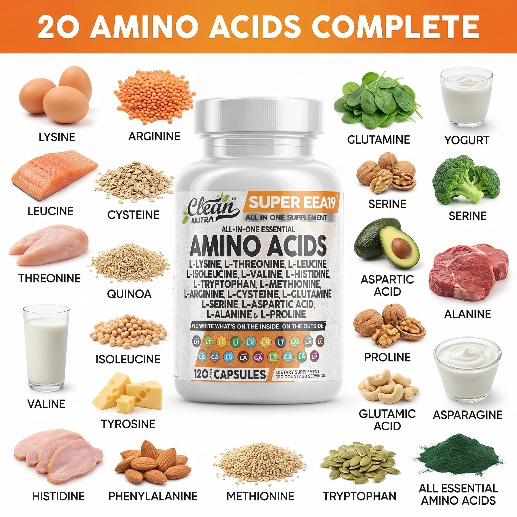 Clean Nutraceuticals Amino Acids Supplement L-Lysine, L-Threonine, L-Leucine, Isoleucine, Valine, L-Histidine, L-Tryptophan, L-Methionine, L-Arginine, L-Cysteine, Clean Nutraceuticals buy supplements canada