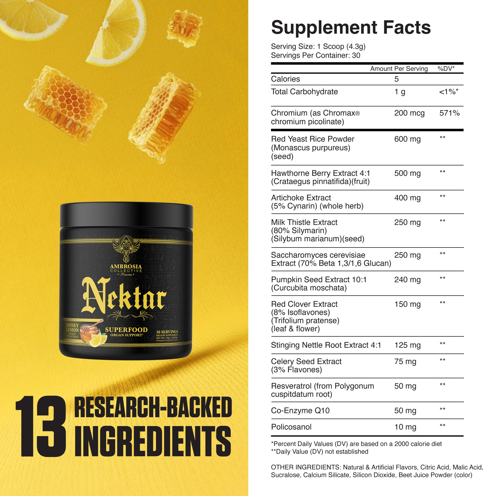 Ambrosia Superfood Organ & Cycle Support Powder | Liver & Kidney Support with Milk Thistle, Red Yeast Rice & CoQ10 | 13 Superfood Ingredients | 30 Servings | Honey Lemon Ambrosia buy supplements canada