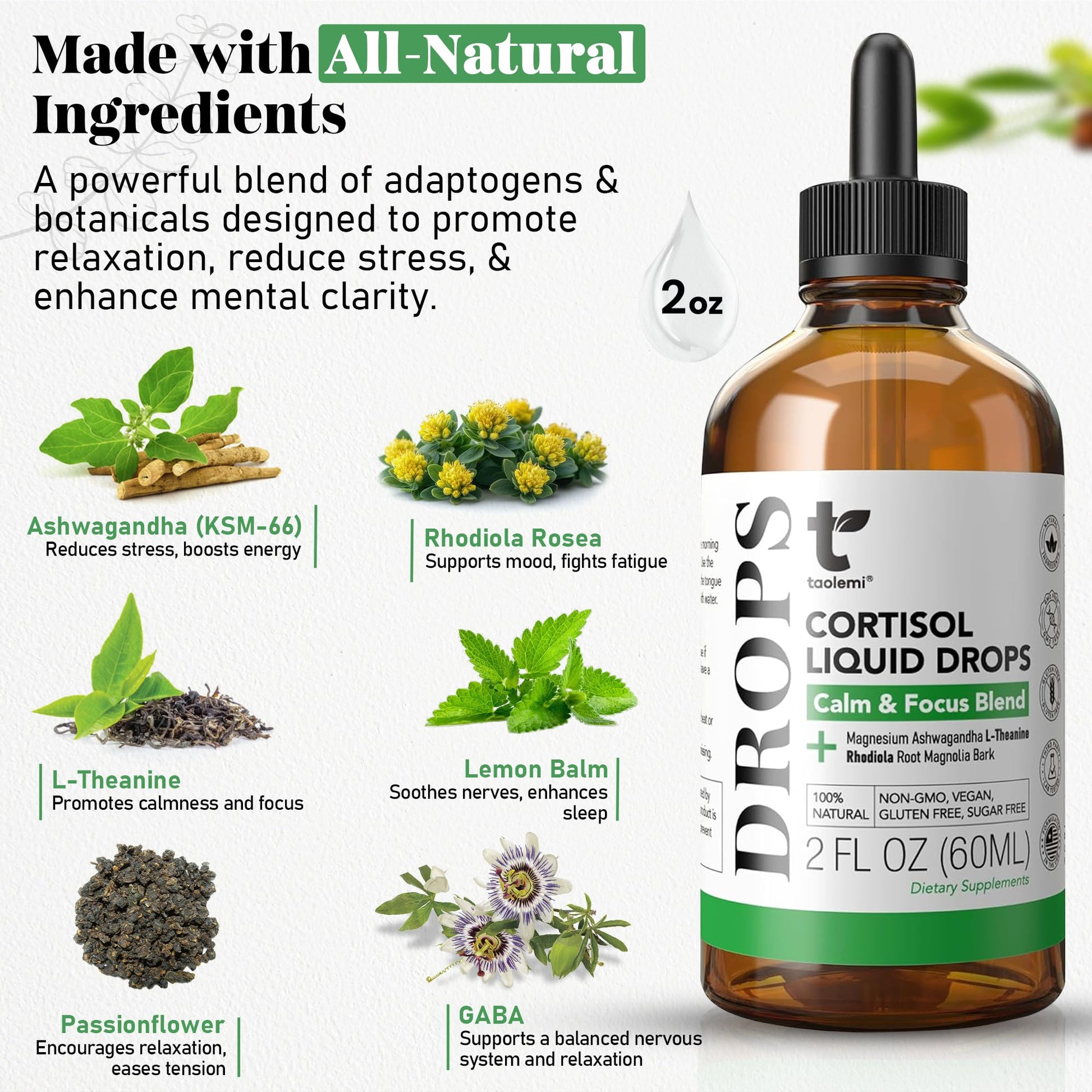 Cortisol Manager Drops with Magnesium & Ashwagandha - Advanced Liquid Blend for Relaxation, Supports Restful Sleep, Fast-Absorbing Liquid, Non-GMO, 2 Fl Oz taolemi buy supplements canada
