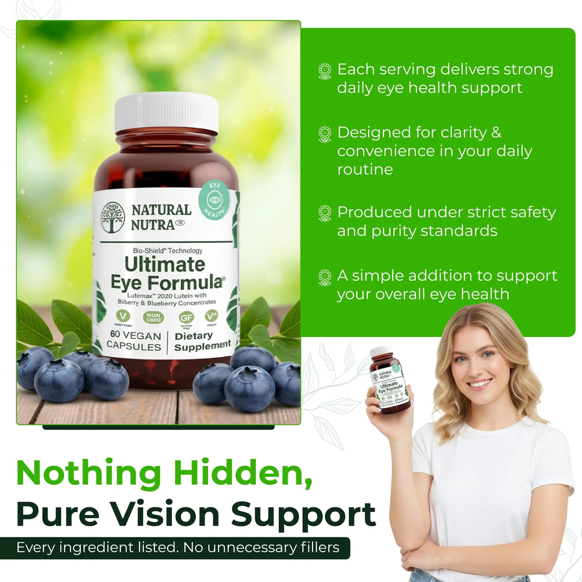 Natural Nutra Ultimate Eye Health Supplement - Bilberry & Blueberry Extract Blend for Day and Night Vision Support, Promotes Color Perception & Eye Clarity - Non-GMO, Vegan - 30 Capsules (Pack of 3) Natural Nutra buy supplements canada