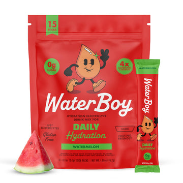 Waterboy Daily Hydration | 1,570mg Electrolyte Powder Packets | No Sugar, All Natural, Gluten Free, Zero Calories | 15 Drink Stick Mixes (Watermelon) Waterboy buy supplements canada
